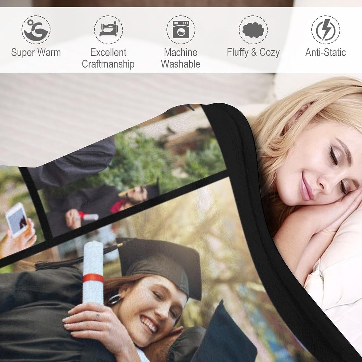 Mantas personalizadas con texto fotográfico, manta personalizada con imágenes, mantas personalizadas con collage de fotos, cumpleaños, Navidad,