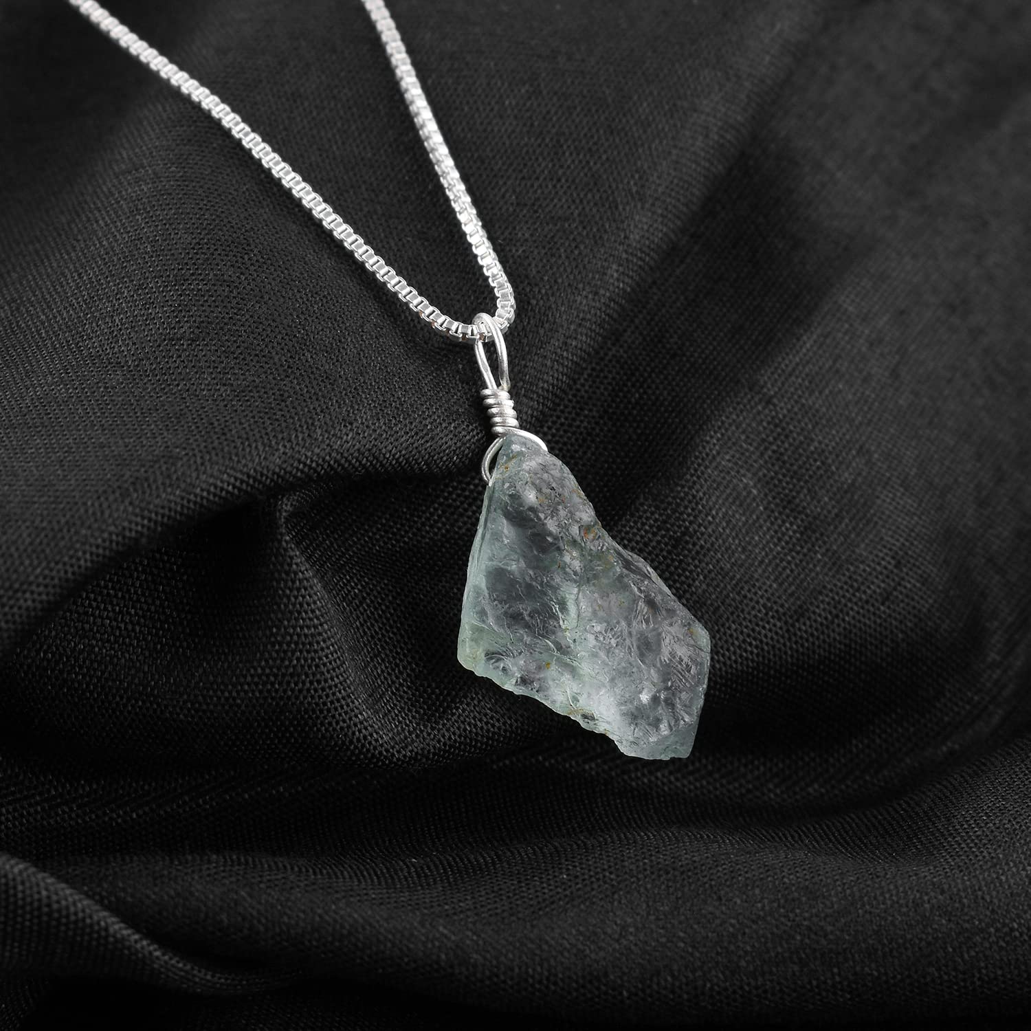 Natural Raw Blue Aquamarine – Sea Stone Rough Crystal Gemstone Dainty Women Pendant Necklace, Chakra Healing Crystals, Birthstone, Silver Plated