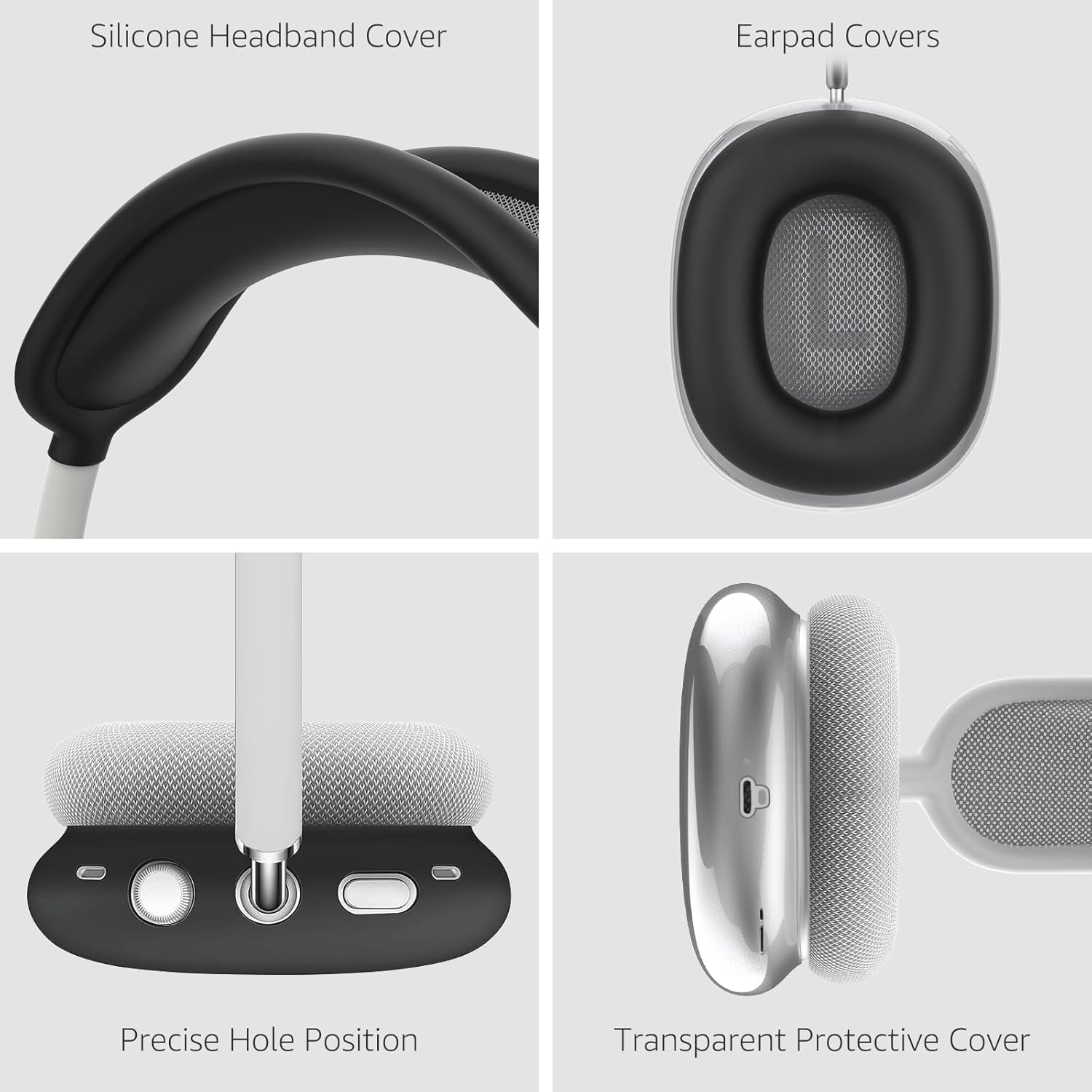 Funda de silicona para AirPods Max, funda transparente de TPU suave para los oídos, cubierta para la diadema para AirPod Max, kit de limpieza,