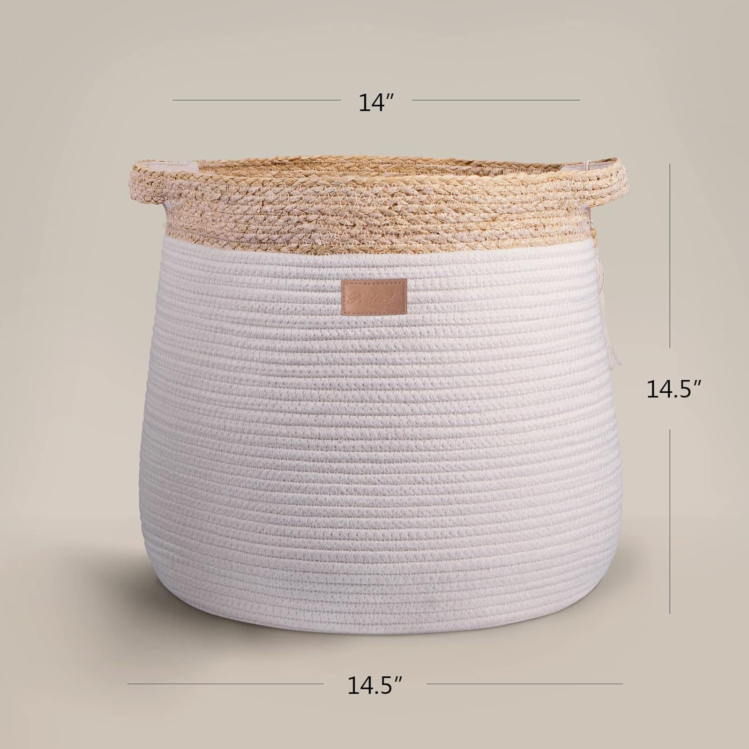 Cesta de almacenamiento tejida con asas, cesta de lavandería grande de 17.3 x 15 x 14.1 pulgadas, organizador de manta de algodón, contenedores de