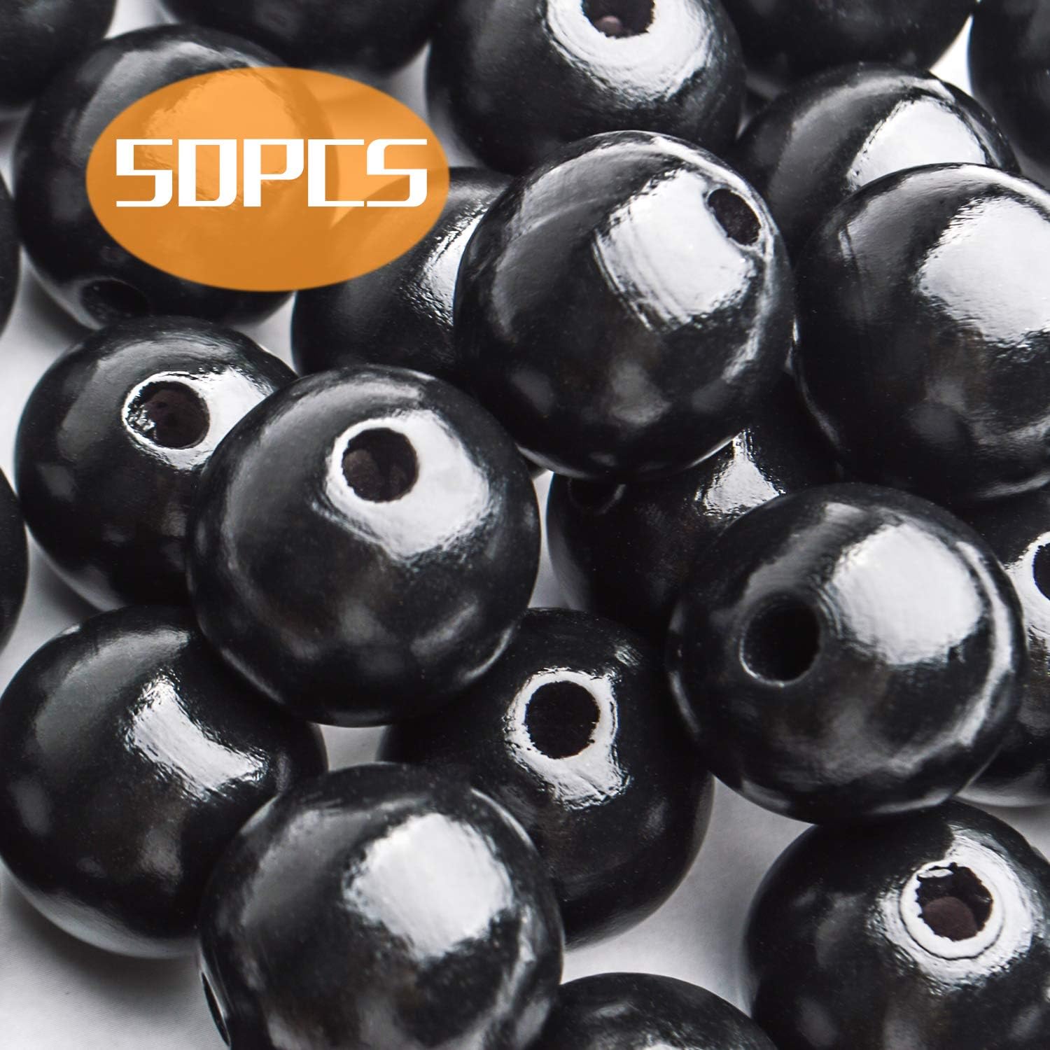 Aylifu Cuentas de madera negras, 50 cuentas de madera redondas de 0.98 pulgadas (0.984 in), cuentas espaciadoras sueltas con agujero de 0.198