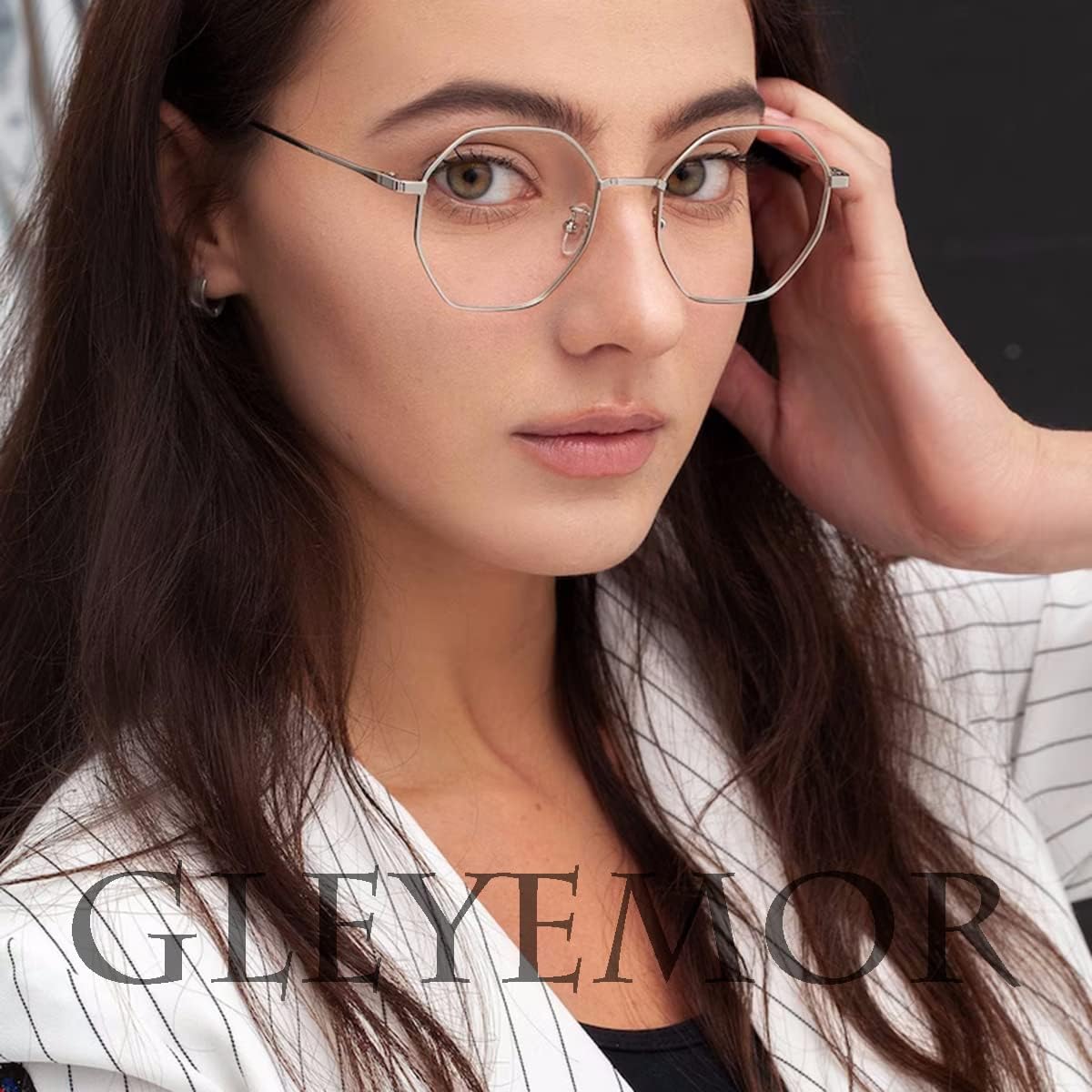 Gleyemor Gafas de luz azul para mujeres y hombres, gafas vintage octogonal con marco de metal para computadora (plateado)