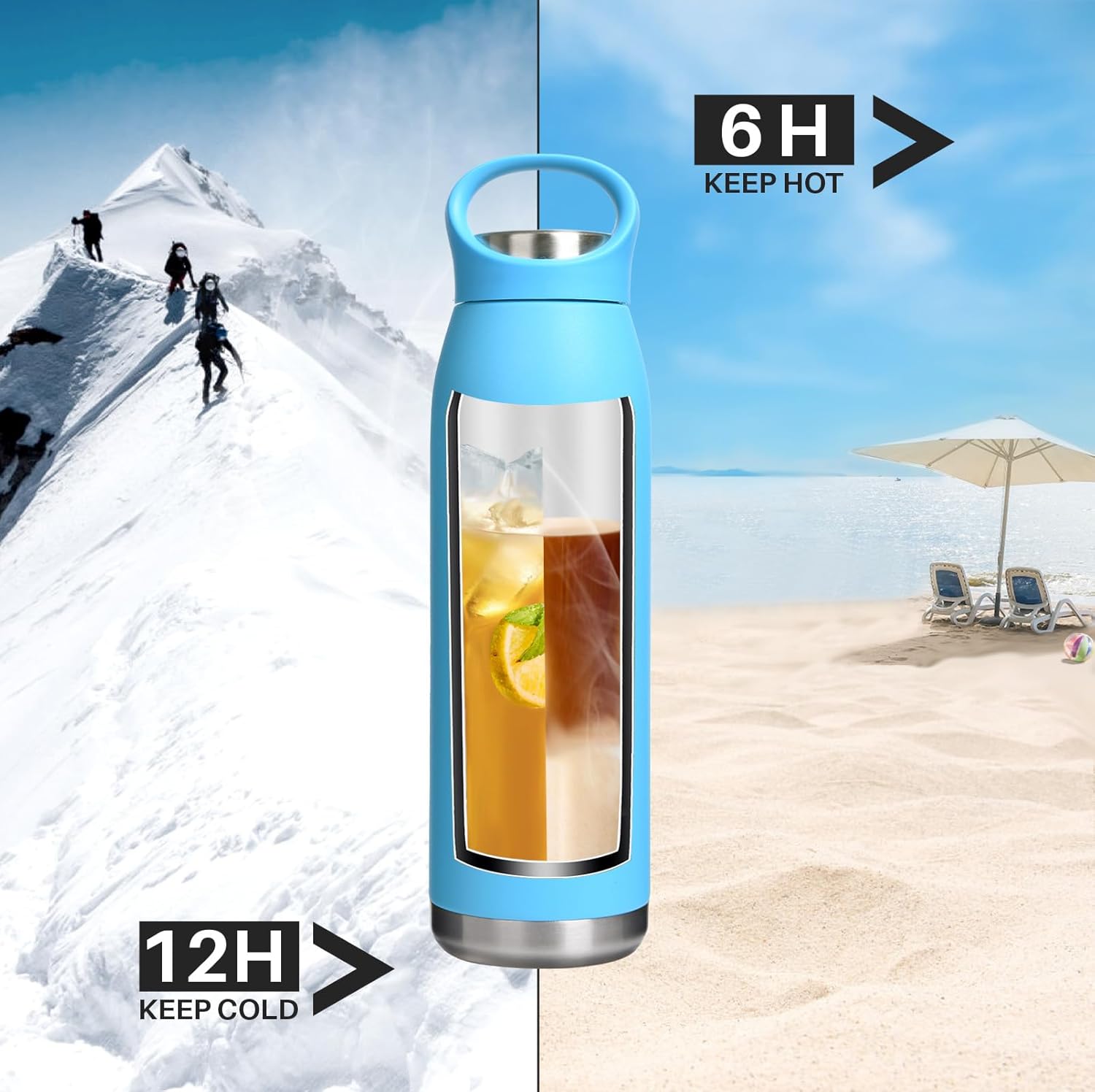 VOLCAROCK Botella de agua deportiva aislada con tapa de transporte, 24 onzas, apta para lavavajillas y sin BPA, botella de agua de acero inoxidable