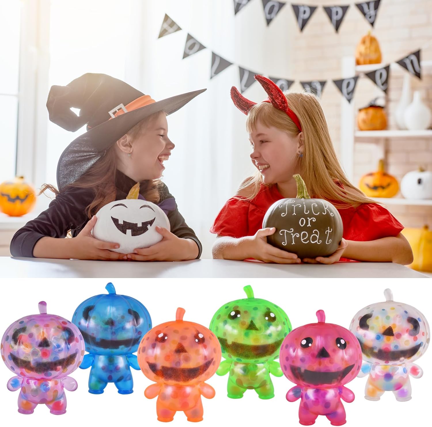 Paquete de 6 bolas antiestrés de calabaza de Halloween, juguetes de bolas estrujables para Halloween, bolsas de golosinas de Halloween, regalos de