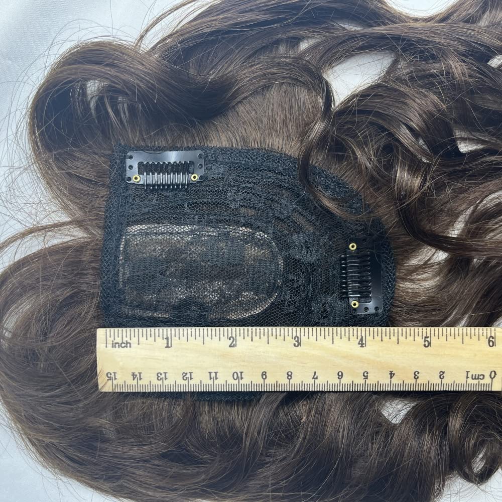 Extensiones de cabello humano ondulado con flequillo, 14 pulgadas, extensiones de cabello humano brasileño natural Remy (marrón claro)