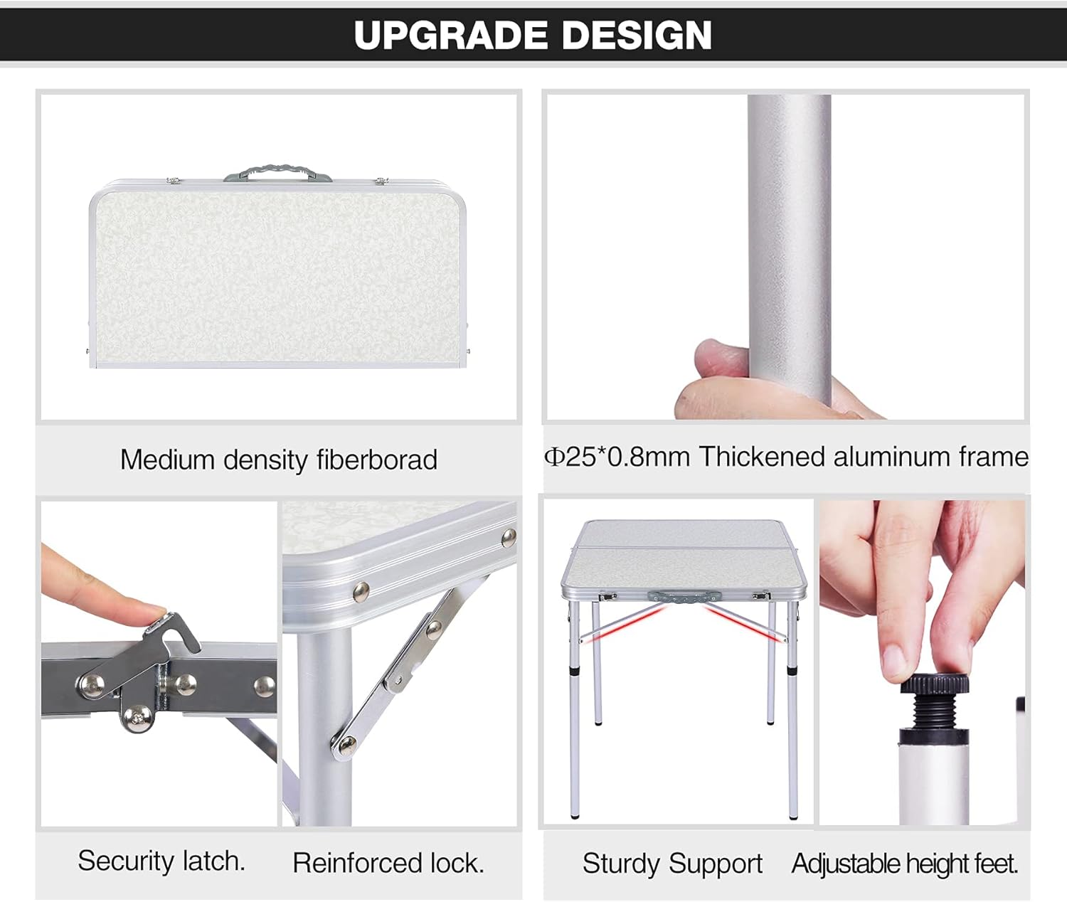 REDCAMP Mesa plegable cuadrada pequeña de 2 pies, mesa de campamento portátil de aluminio de altura ajustable ligera para picnic, playa, al aire