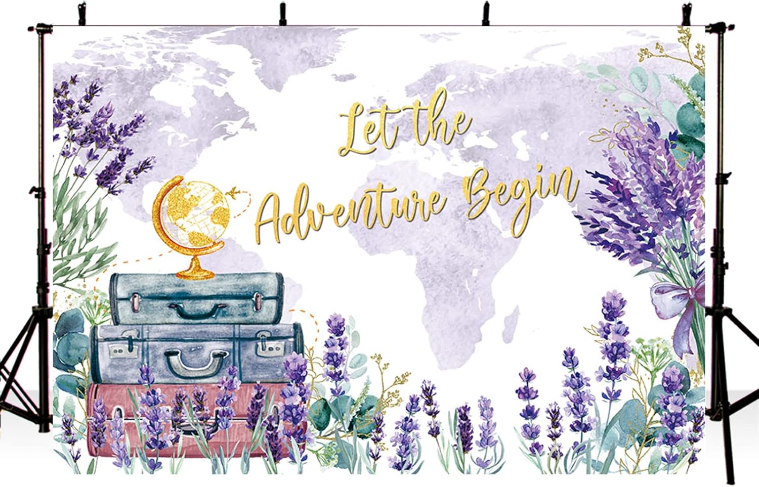 MEHOFOND Fondo de viaje de 7 x 5 pies con texto en inglés Let The Adventure Begin para baby shower, cumpleaños, graduación, fiesta de jubilación,
