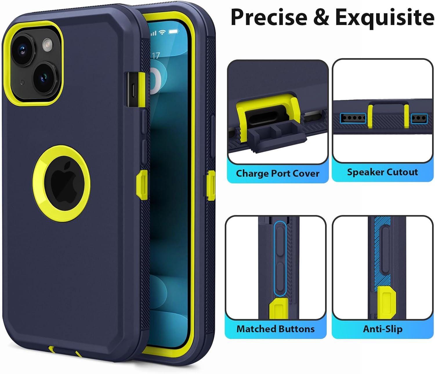 Jiunai Funda para iPhone 15, resistente, protección militar contra caídas, 2 en 1, sin pantalla, de doble capa, a prueba de golpes, resistente, a