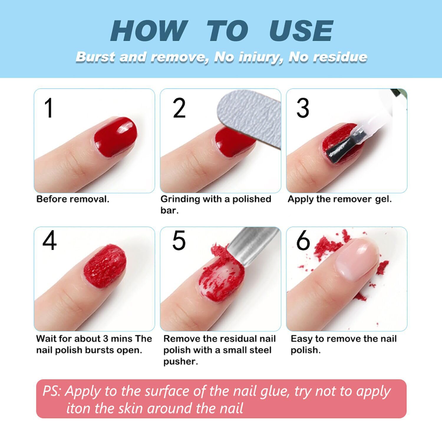 Removedor de esmalte de uñas de gel con 1 empujador de cutículas + 1 raspador de esmalte de uñas, elimina rápida y fácilmente el esmalte de uñas de