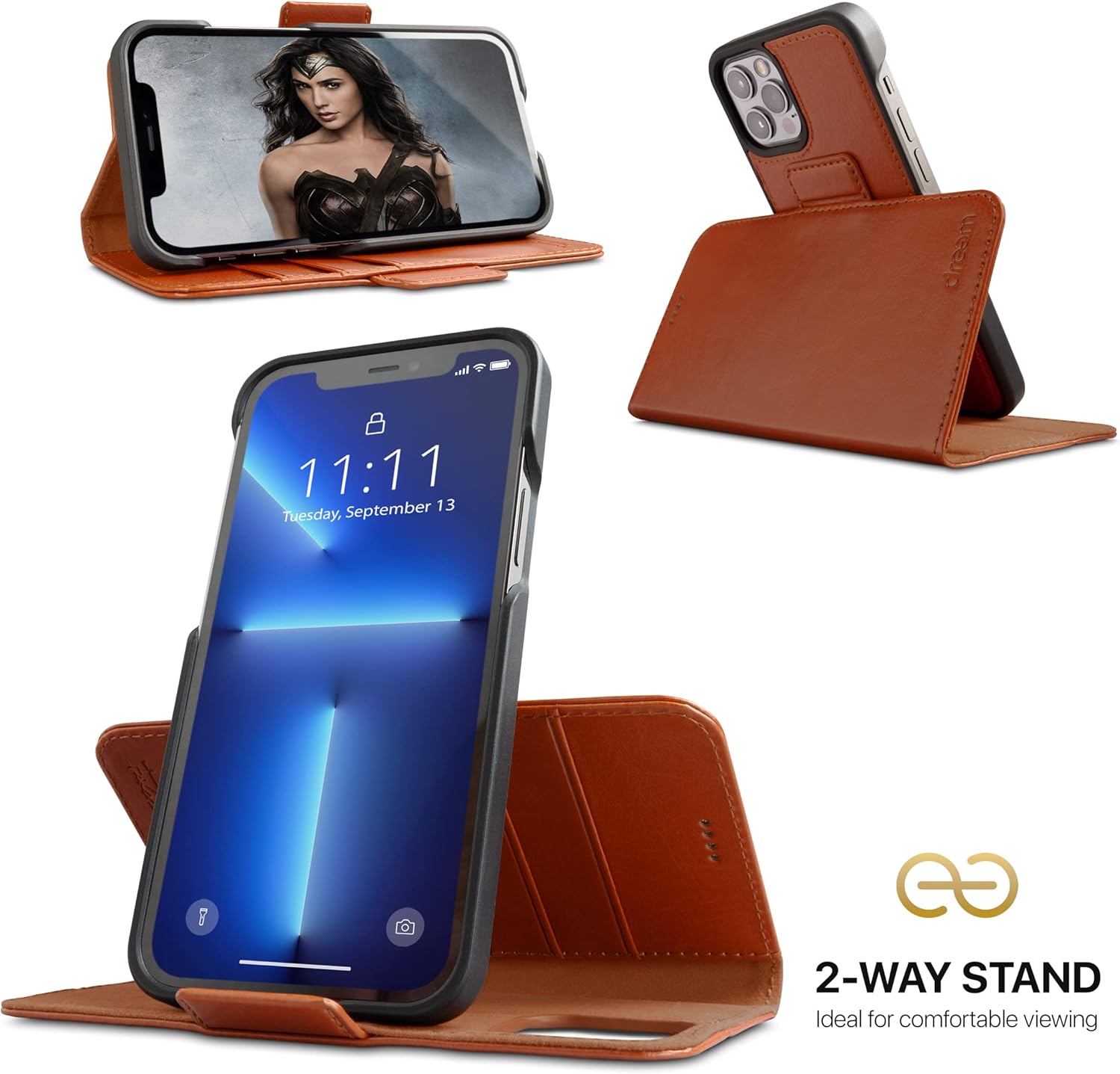 Dreem Fibonacci – Funda tipo cartera compatible con iPhone 13 Pro Max, funda 2 en 1 a prueba de golpes y funda desmontable de piel vegana,