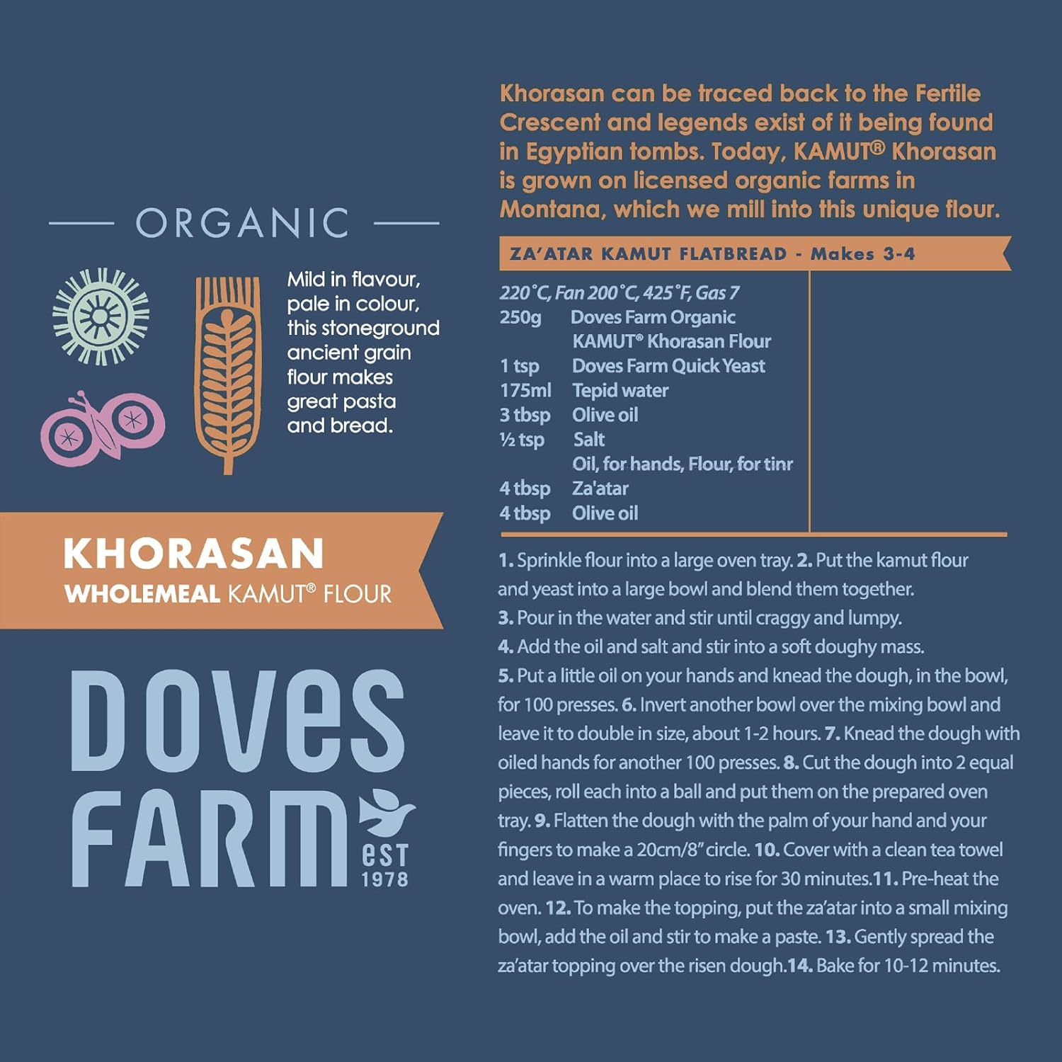 Doves Farm – Harina de pan integral orgánica Kamut Khorasan  2.2 lbs  Mezcla de granos antiguos rica en nutrientes para panaderos conscientes de la