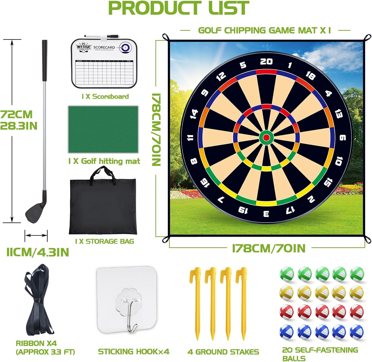 Alfombrilla de juego de golf de astillado de 6 pies x 4 pies, juegos para interiores y exteriores, para adultos y niños, verde para poner golf,