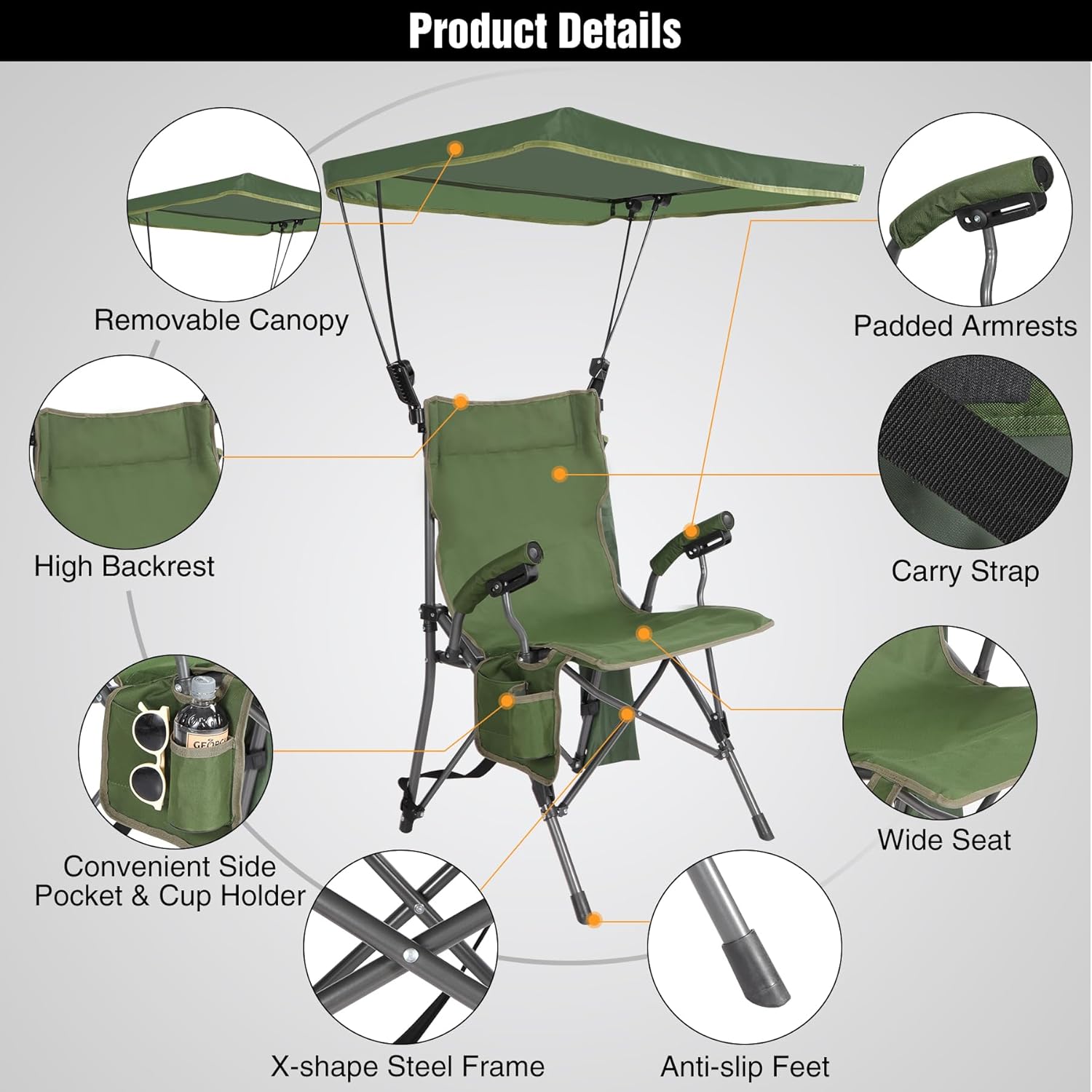 REDCAMP – Sillas de camping plegables de gran tamaño para adultos, resistentes hasta 500 libras, marco de acero resistente para deportes al aire