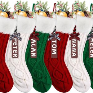 XIMISHOP Paquete de 6 medias de Navidad, 18 pulgadas, grandes, de punto trenzado, decoraciones de medias colgantes con etiquetas de nombre para XIMISHOP Paquete de 6 medias de Navidad, 18 pulgadas, grandes, de punto trenzado, decoraciones de medias colgantes con etiquetas de nombre para