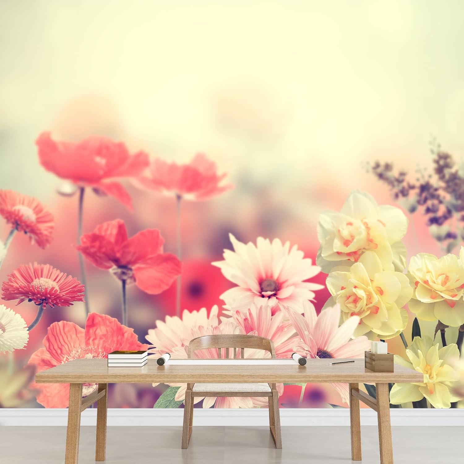 wall26 – Variación de flores coloridas de primavera – Mural de pared extraíble  Papel pintado grande autoadhesivo – 66×96 pulgadas
