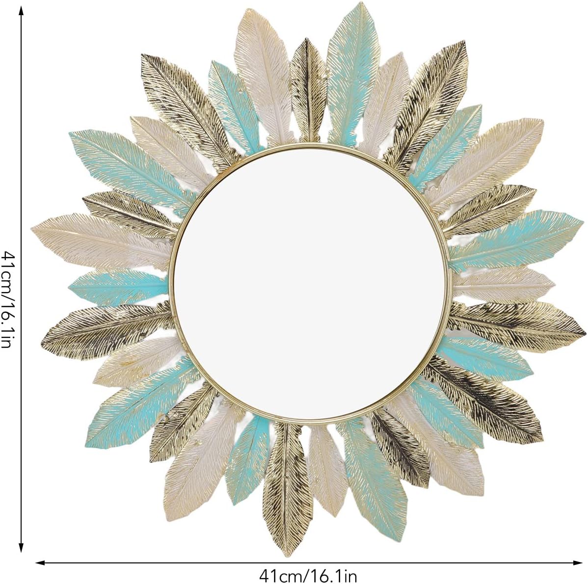 LSFYYDS Espejo colgante de plumas de metal, espejo decorativo de pared, escultura artística, espejo de tocador moderno para decoración de pared,
