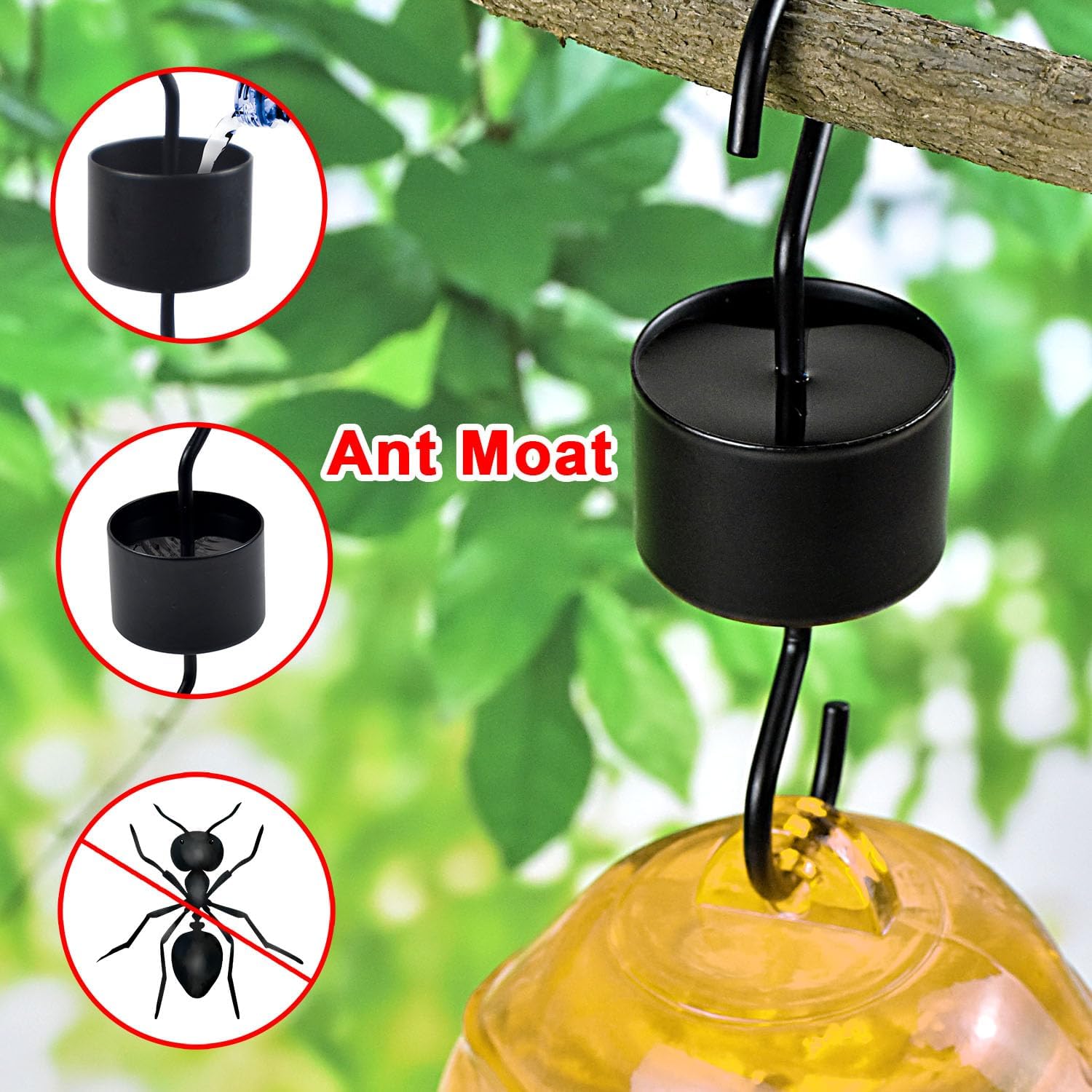 Comederos de vidrio para colibríes para colgar al aire libre, 15 onzas, sellados y a prueba de fugas, fáciles de limpiar y llenar, con foso de
