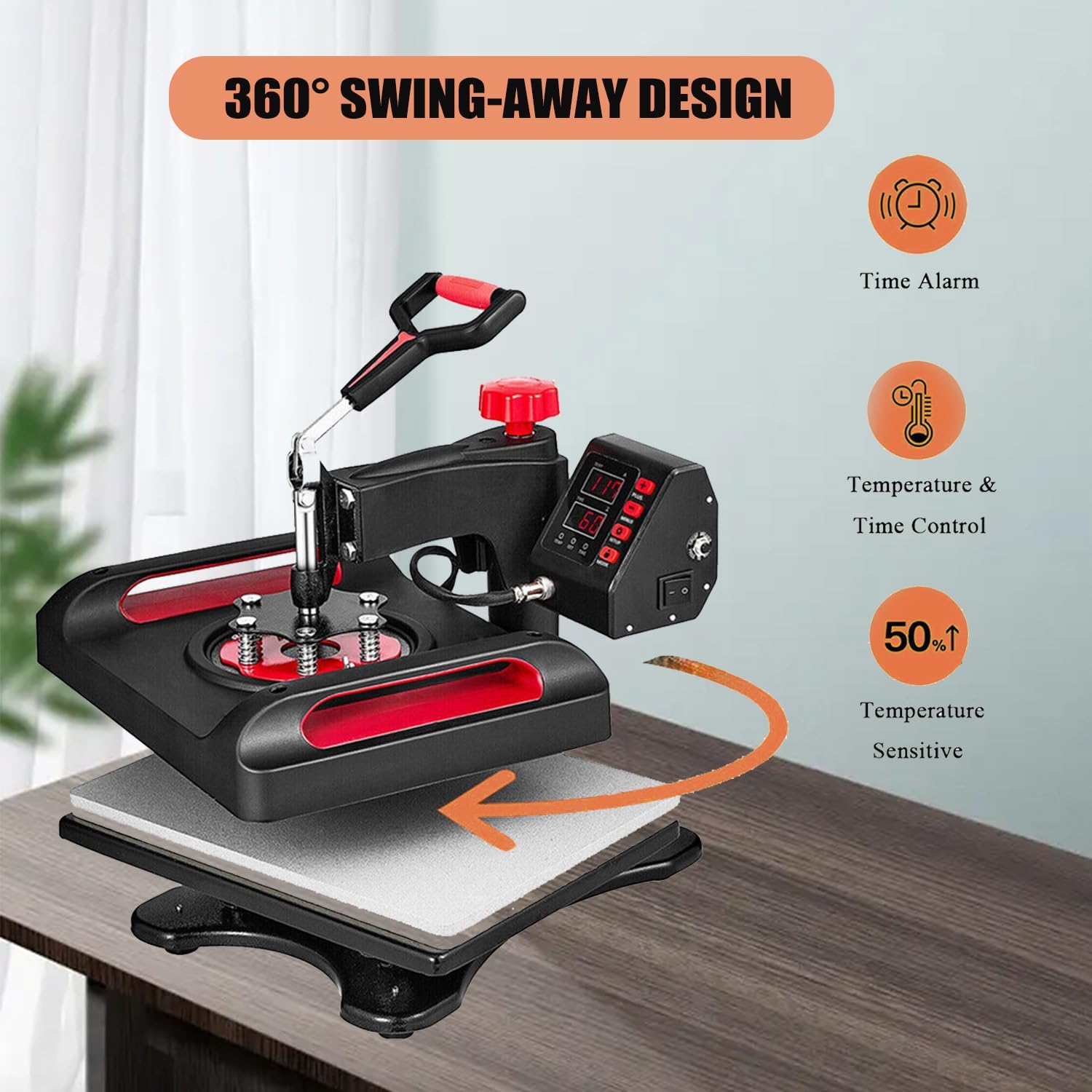 Máquina de prensa de calor, 15 x 15 pulgadas, prensa de calor 8 en 1, máquina de sublimación de ensamblaje, rotación de 360 oscilante, para