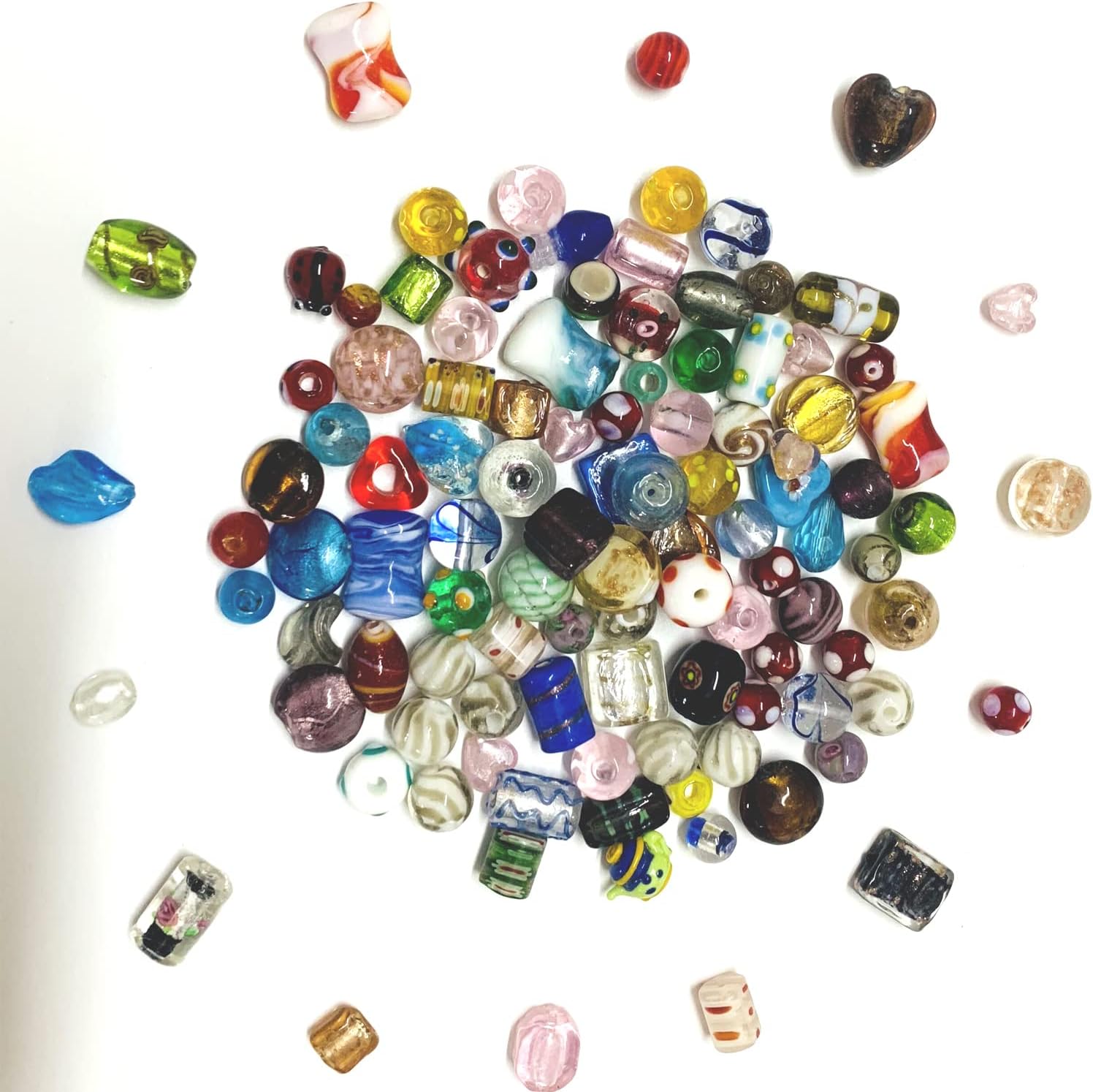 Cuentas de vidrio surtidas al azar (80 unidades) para la fabricación de joyas, formas mixtas y colores, cuentas sueltas para la mayoría de las