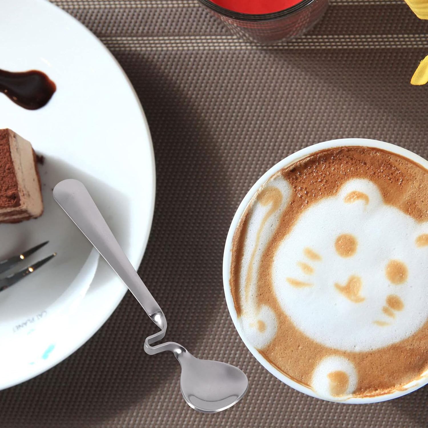 BESTonZON Cucharas de miel multifuncionales para mezclar café con leche, cucharadita de acero inoxidable con mango curvo, 2 unidades