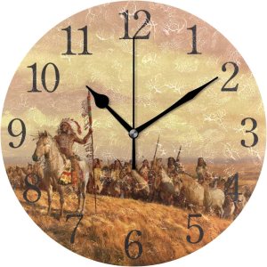 senya Reloj de pared nativo americano silencioso sin tictac operado redondo fácil de leer en casa oficina escuela reloj senya Reloj de pared nativo americano silencioso sin tictac operado redondo fácil de leer en casa oficina escuela reloj
