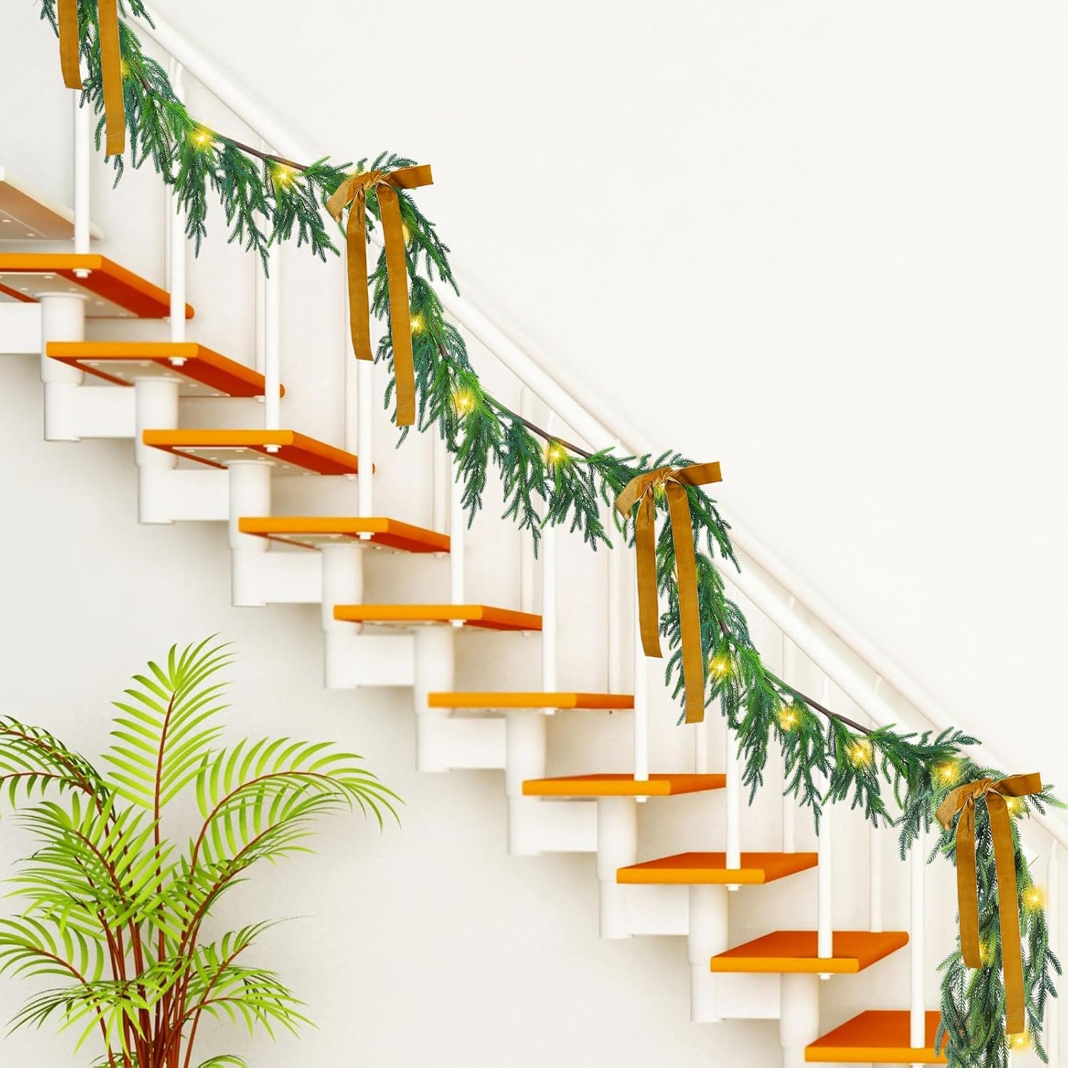 Real Touch Norfolk – Guirnalda de pino sintético de Navidad, guirnalda de pino artificial preiluminada, con luces LED blancas cálidas para Navidad,
