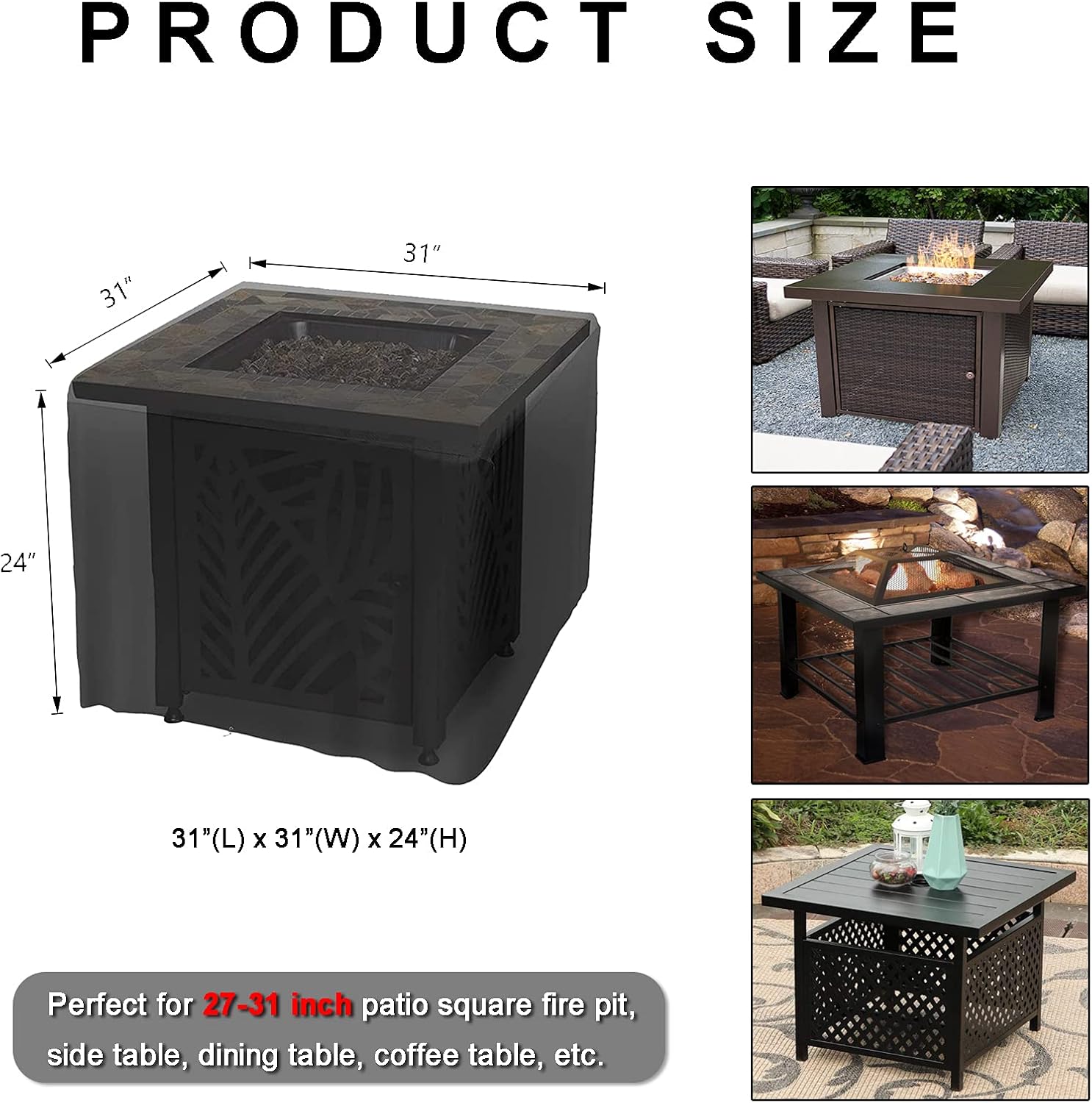 WOMACO Cubierta de mesa de patio resistente, cubierta de chimenea de gas, cubierta impermeable para muebles de exterior (31 x 31 x 24 pulgadas,
