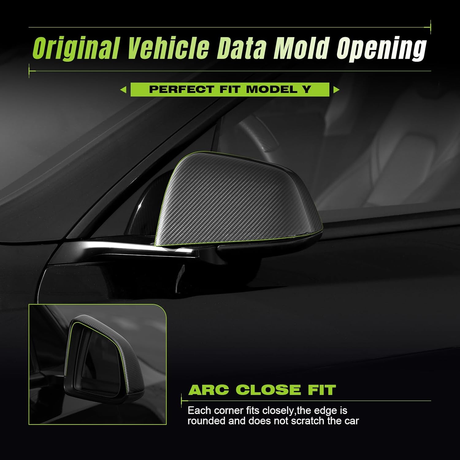 Cubierta de espejo lateral Tesla modelo Y, 2 piezas, cubierta de espejo retrovisor de fibra de carbono real para 2017-2023 Tesla Model Y Tapa de