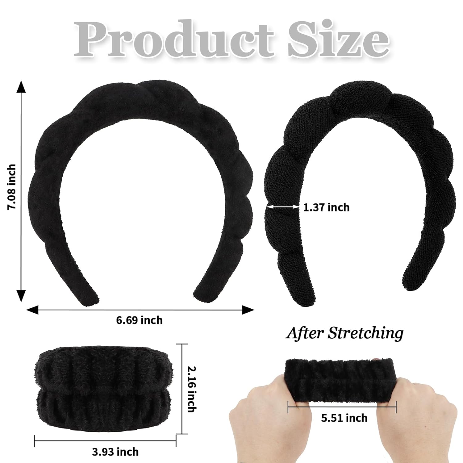 Juego de 6 diademas de tela de rizo, diadema y pulsera, diadema de maquillaje, diademas para el cuidado de la piel, diadema de spa y pulsera,