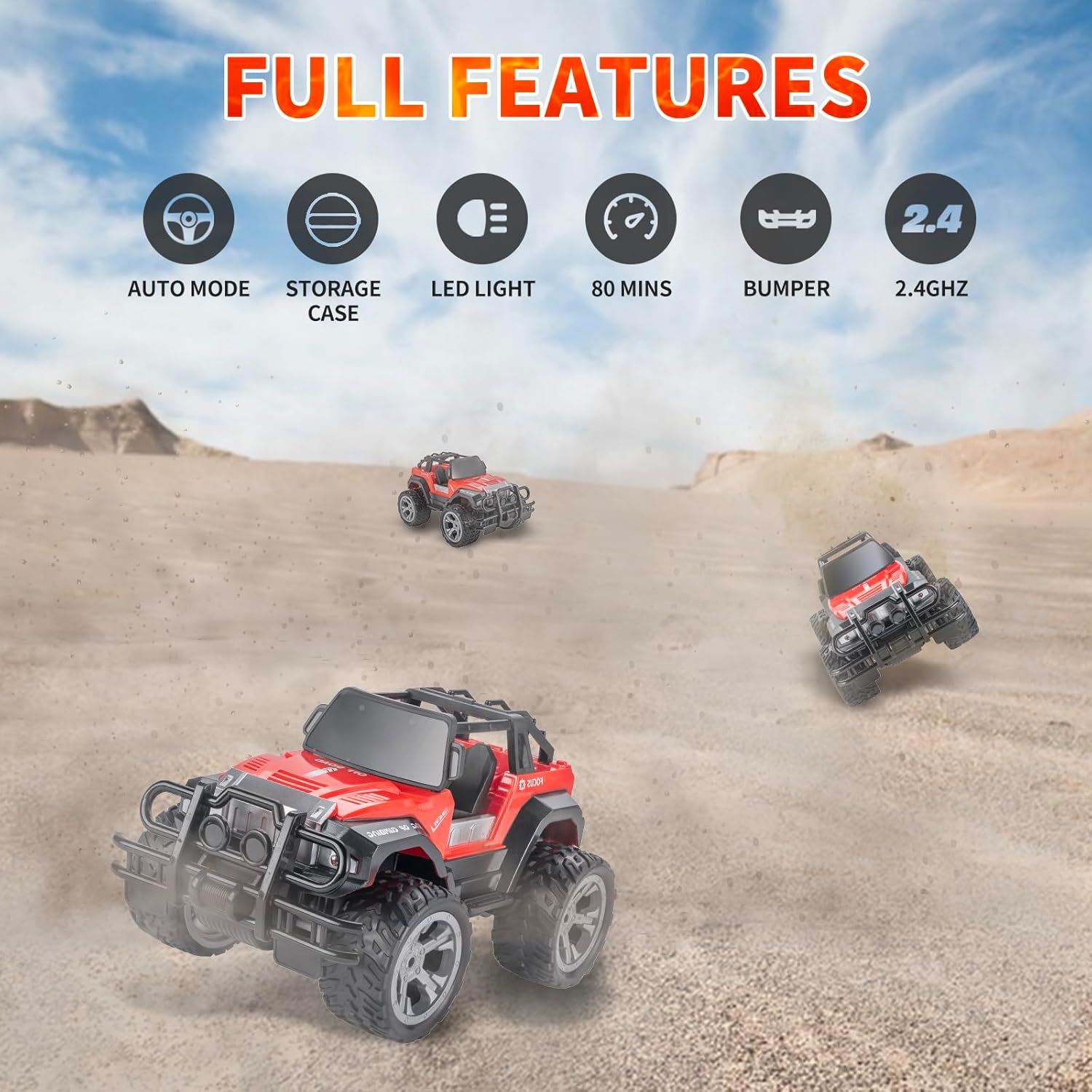 Carox Auto a control remoto para niños, camión de control remoto 116 con faro delantero y estuche de almacenamiento, 80 minutos de reproducción,