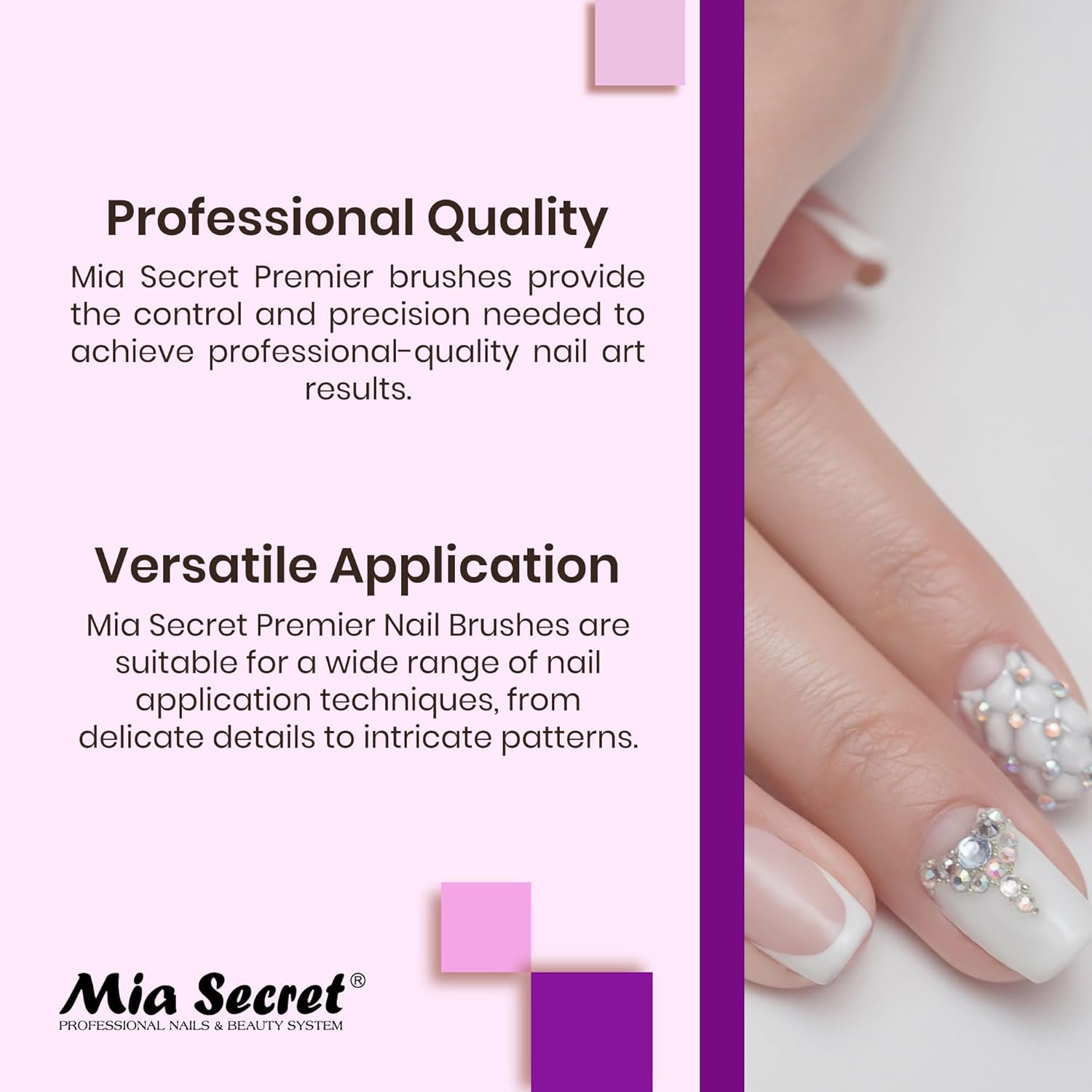 Mia Secret PREMIER – Pinceles de uñas 100% Kolinsky hechos en Estados Unidos, pinceles para arte de uñas prenio (rosa, 8 o)