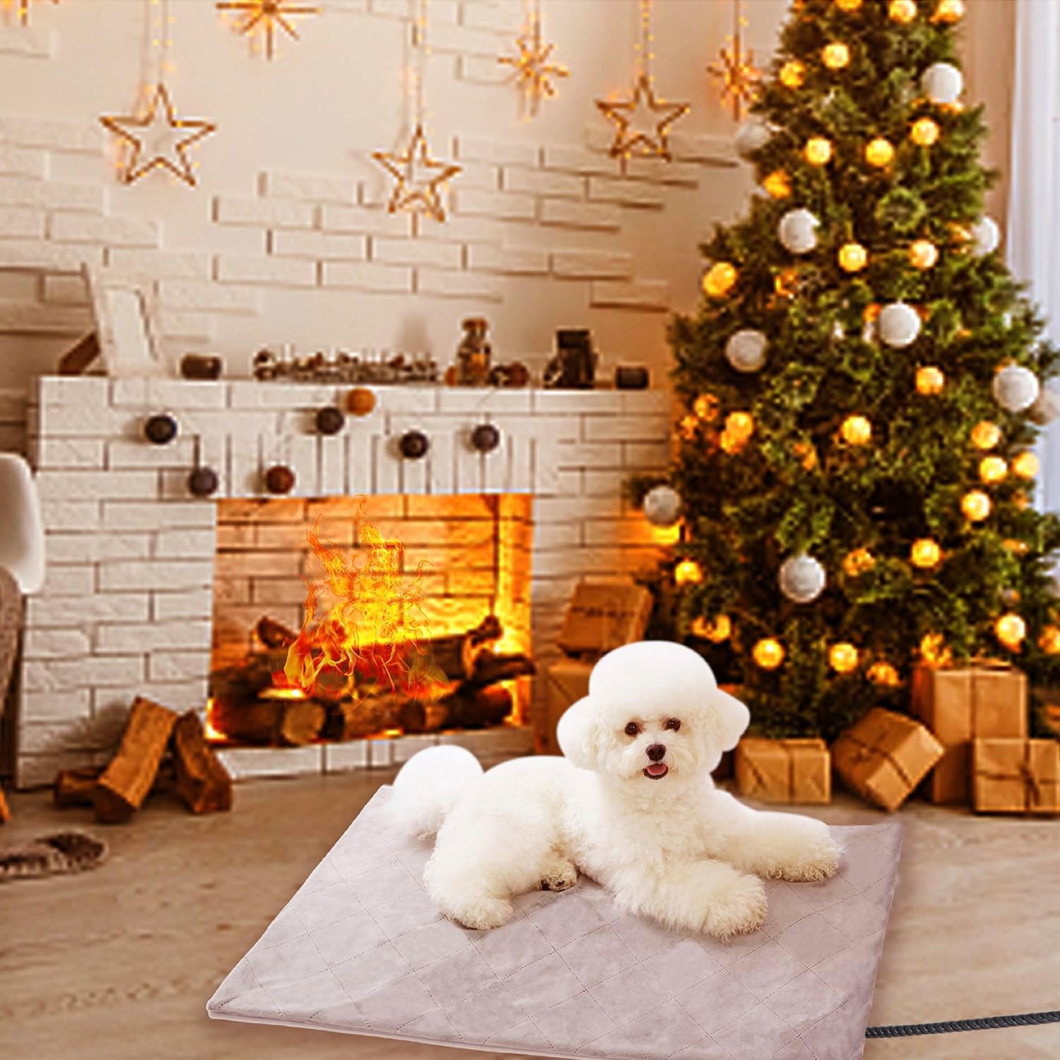 pettycare Almohadilla térmica para mascotas para perros y gatos, calefacción eléctrica con cable envuelto en acero, temporizador de 25 niveles y
