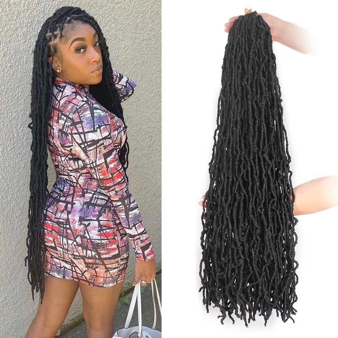 Leeven Rastas de ganchillo sintéticas suaves de 30 pulgadas, 7 paquetes de trenzas de ganchillo color negro natural, estilo bohemio, extensiones de
