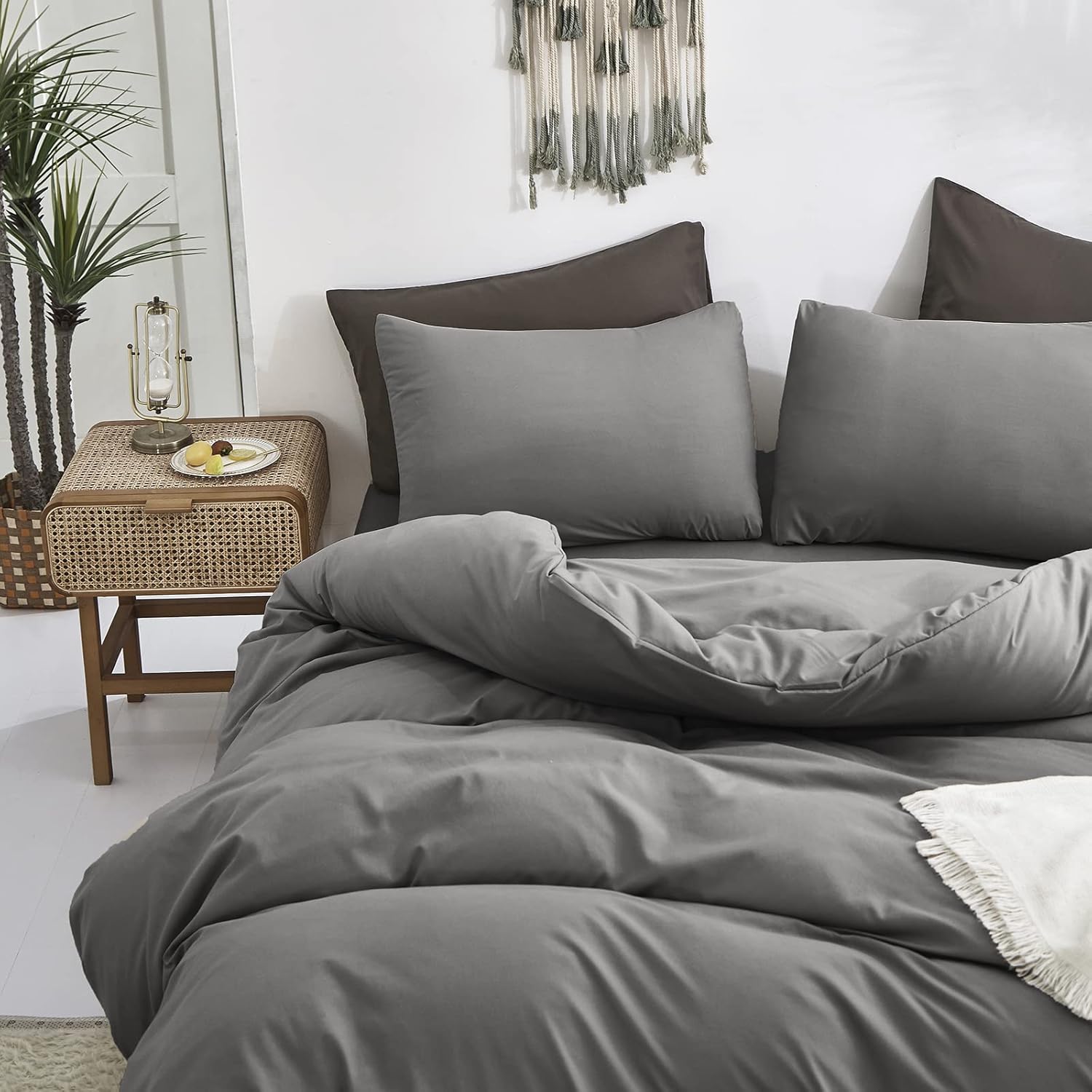 Cottonight Juego de edredón unicolor gris tamaño California king, juego de ropa de cama gris oscuro, moderno y ligero, para mujeres y hombres