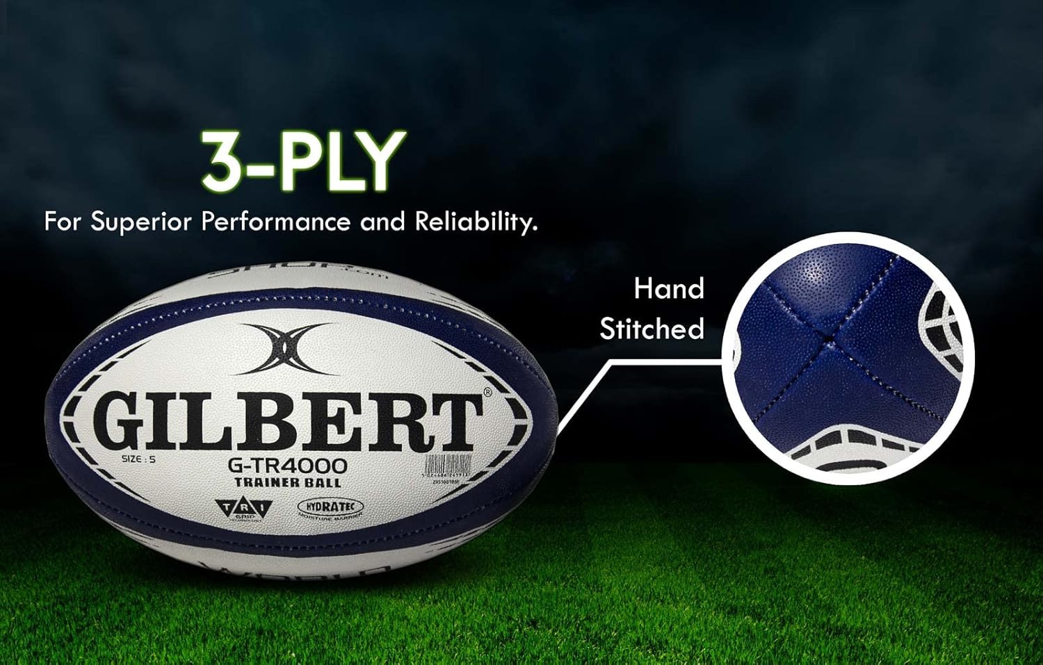 X Gilbert G-TR4000 – Pelota de rugby para adultos y jóvenes, tallas 3, 4 y 5, cosida a mano, construcción de 3 capas