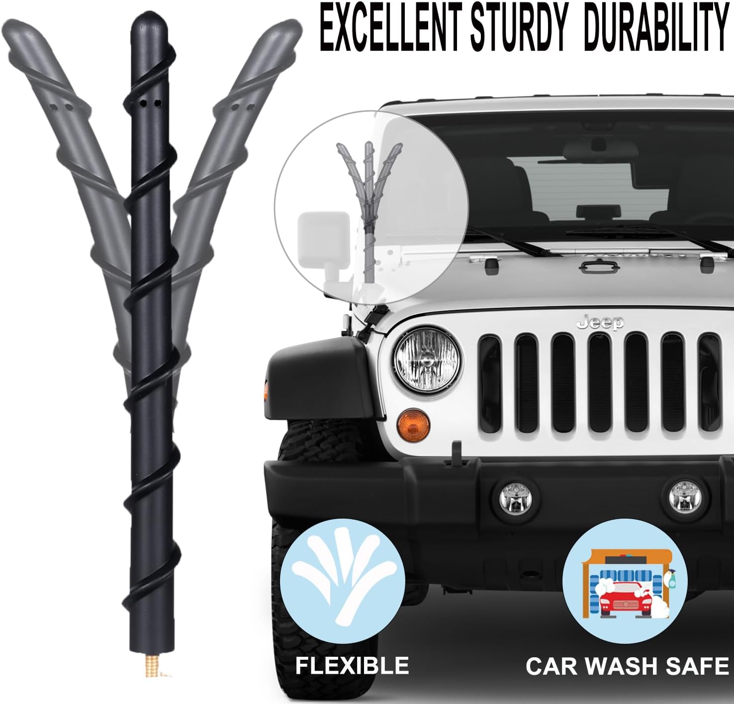 Antena corta compatible con Jeep Wrangler JK JKU JL JLU Rubicon Sahara Gladiator 2007-2023, repuesto de antena en espiral de 7 pulgadas diseñada