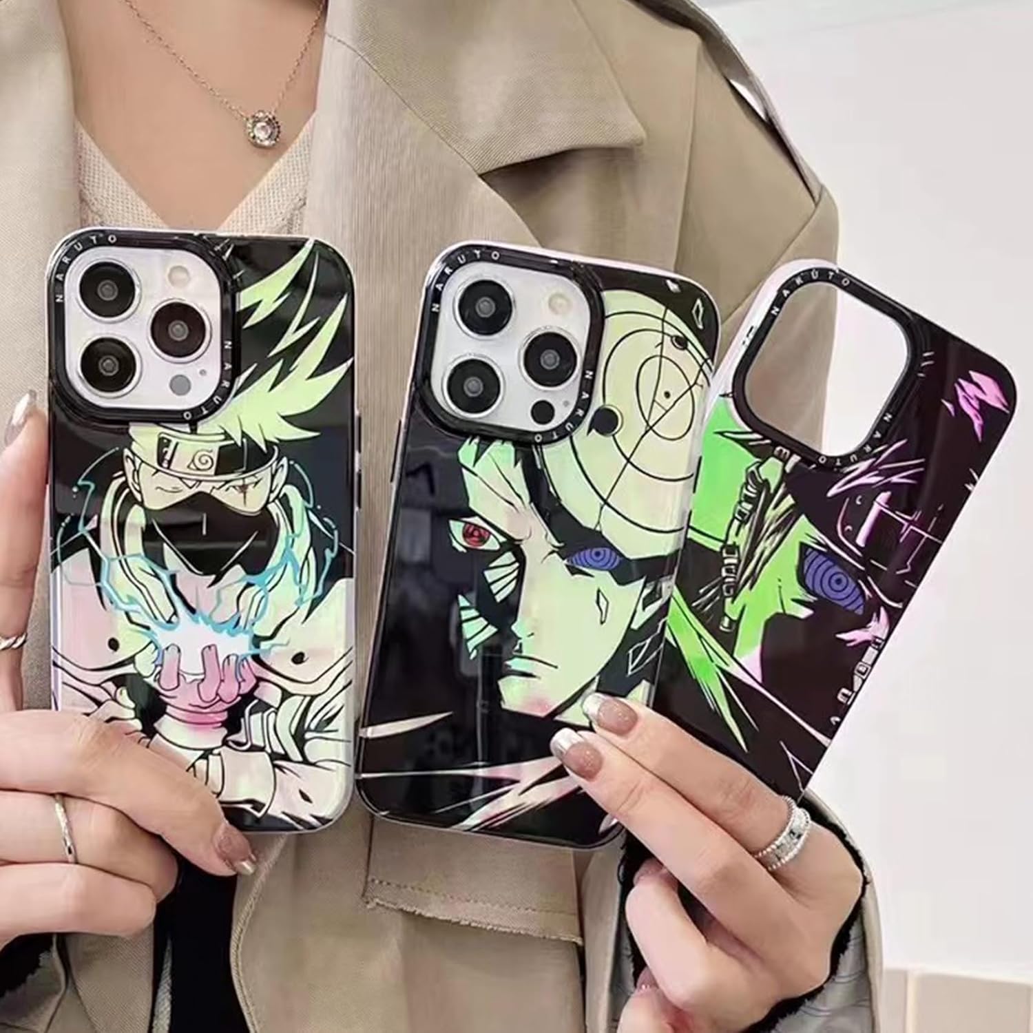 Funda para teléfono con láser de anime deslumbrante, a prueba de golpes, de poliuretano termoplástico suave, antiarañazos, antideslizante (05 para