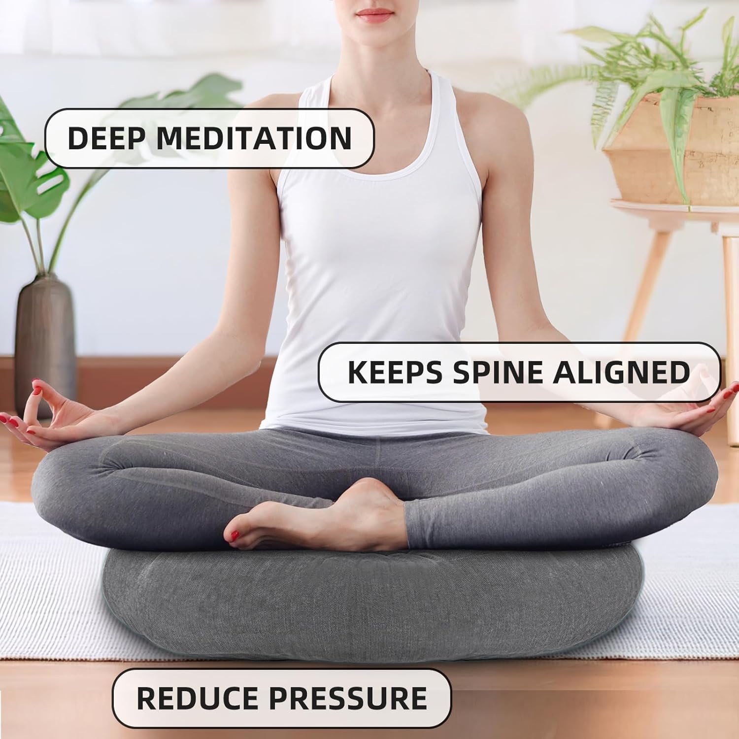 Millsilo Cojín de suelo grande, cojín redondo para el suelo, para adultos y niños, cojín de meditación grueso copetudo para yoga, sala de estar,
