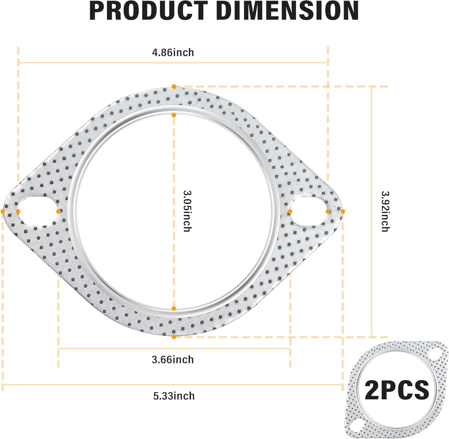 2 juntas de escape de coche de 3 pulgadas, kit de juntas de colector de escape de 2 pernos con material de junta, repuesto OEM #120-07610-0002,