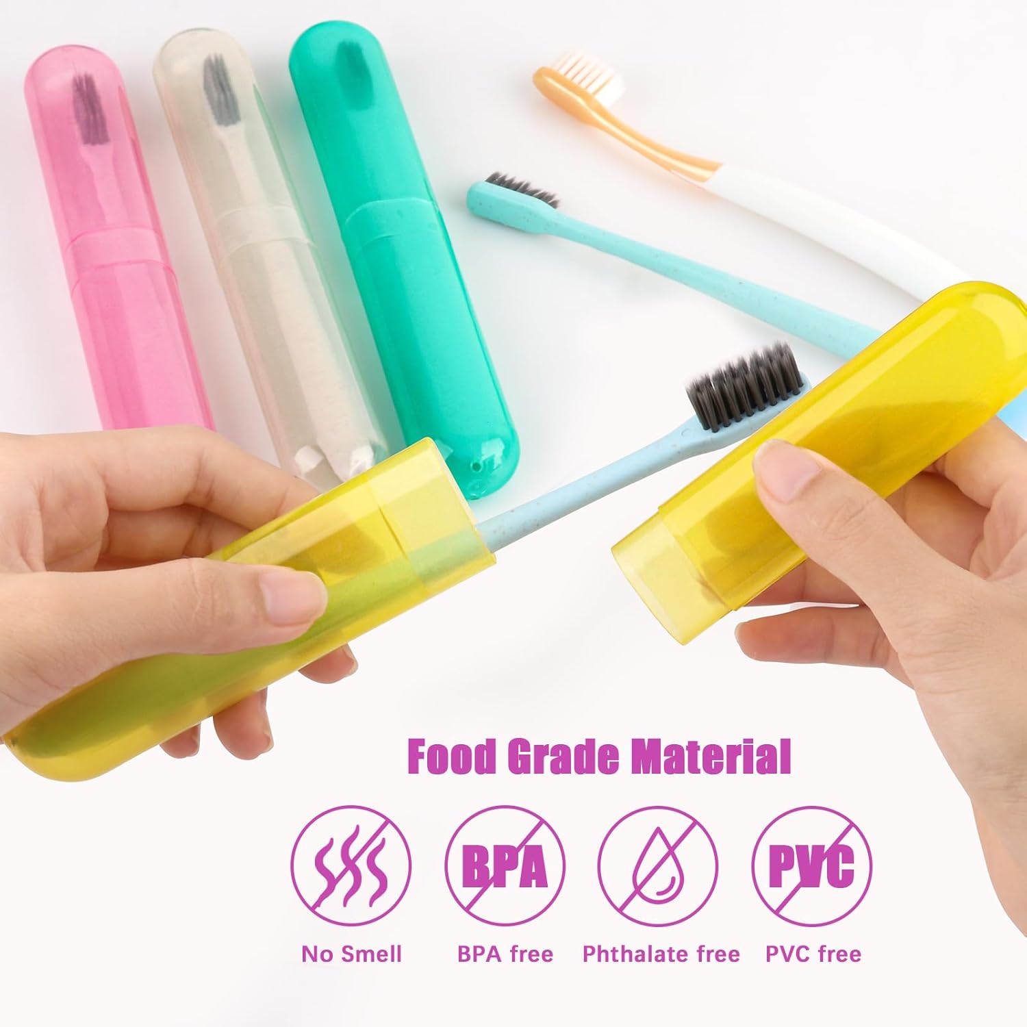Eaezerav Paquete de 6 fundas para cepillos de dientes de viaje, soporte portátil transpirable para cepillos de dientes, contenedor de plástico para