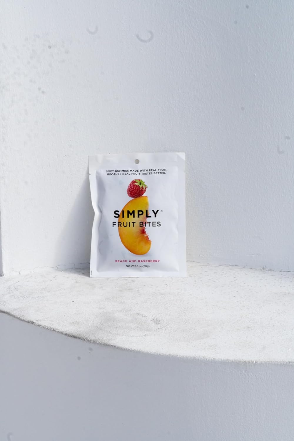 Simply Fruit Gummies  Hechas con fruta real, melocotón y frambuesa, 1.8 onzas (paquete de 8), sin azúcar de caña + sin gluten + Kosher