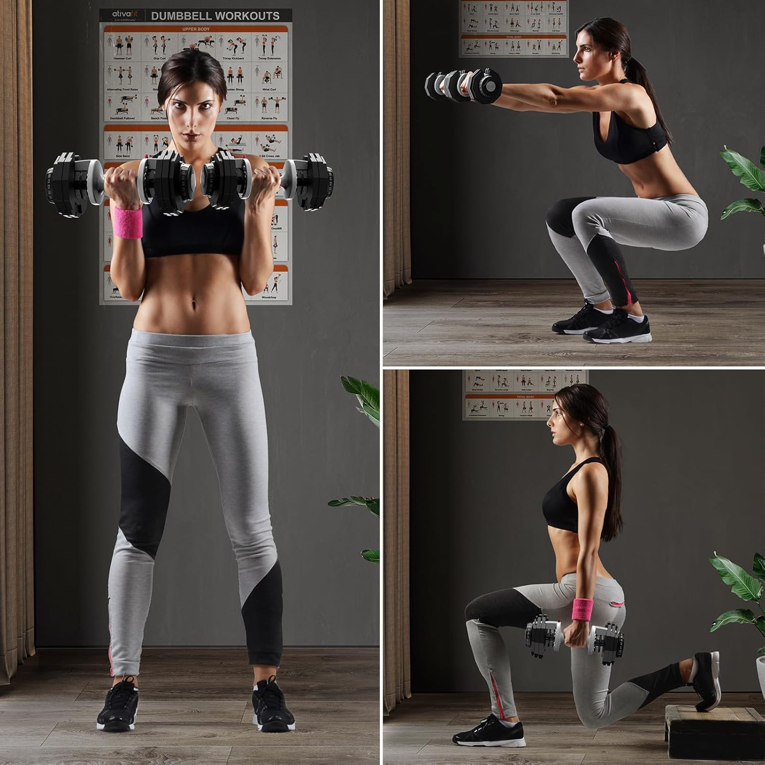 ATIVAFIT Adjustable Dumbbell Set, 55LB Dumbbell Weights Set, 10 in 1 Free Weights Fast Adjusted by One Hand, Dumbbells with Safety Lock, Anti-Slip - Imagen 9