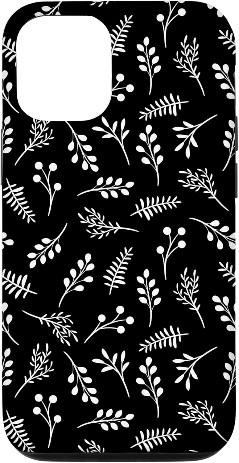 Funda bohemia para iPhone 14 con diseño de flores silvestres en blanco y negro