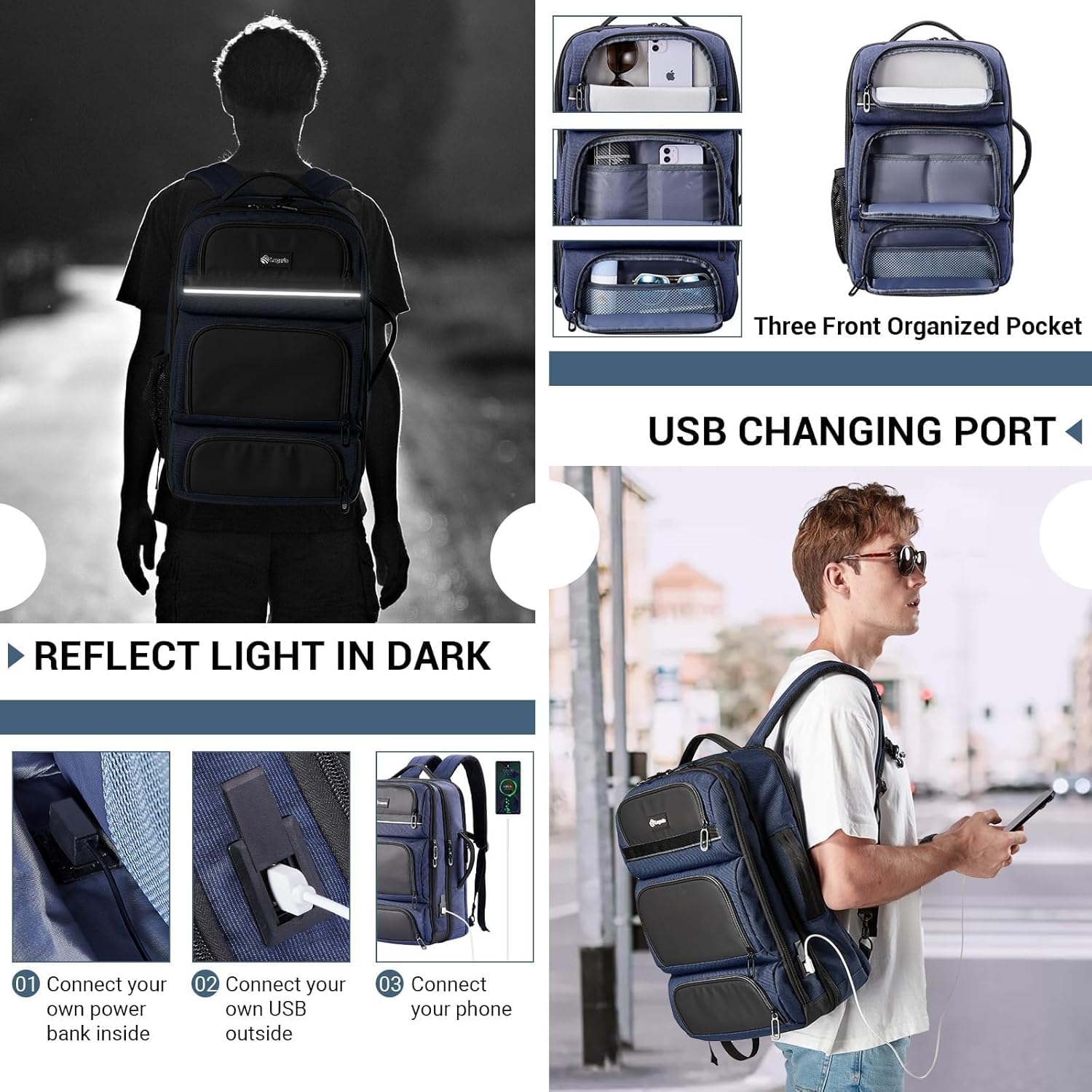 VPBAGE Mochila para laptop para hombre, mochila de viaje de negocios, se adapta a computadoras de 17.3 pulgadas, resistente al agua y antirrobo,