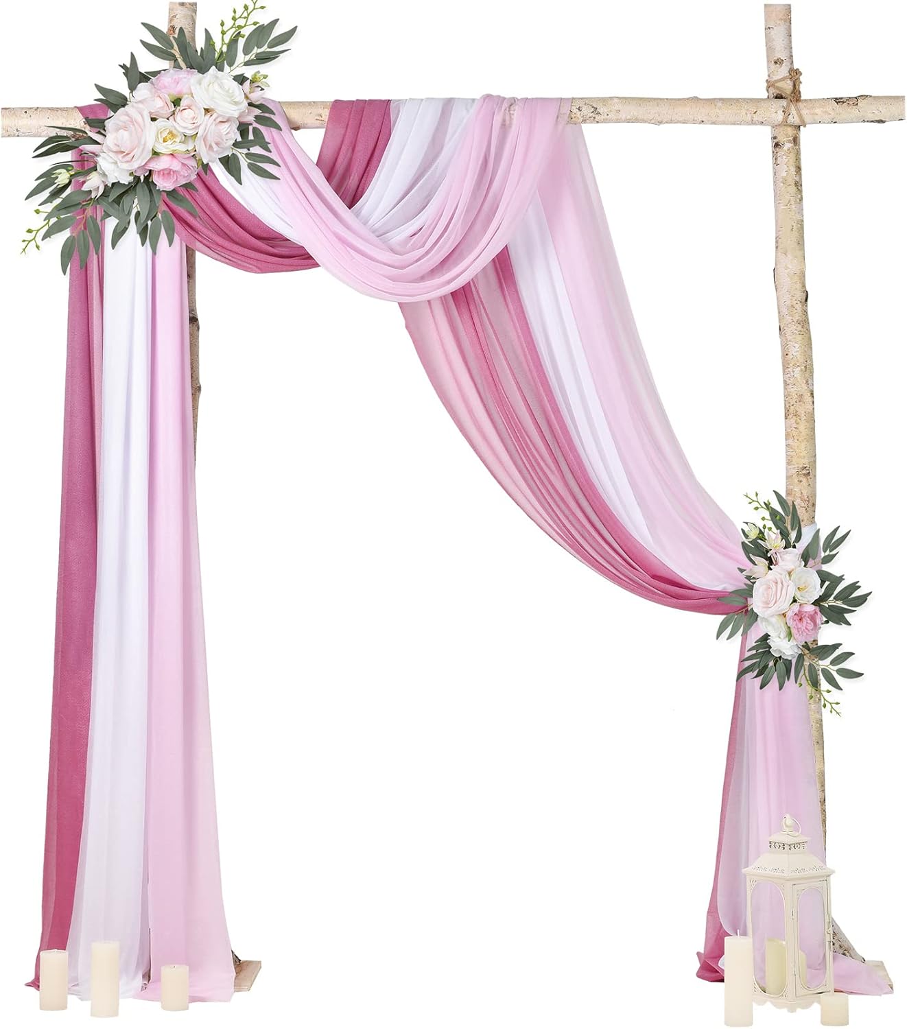 DearHouse 3 paneles de tela de tela perlada de 29.5 x 18 pies para telón de fondo transparente de boda (blanco + rosa + rubí profundo)
