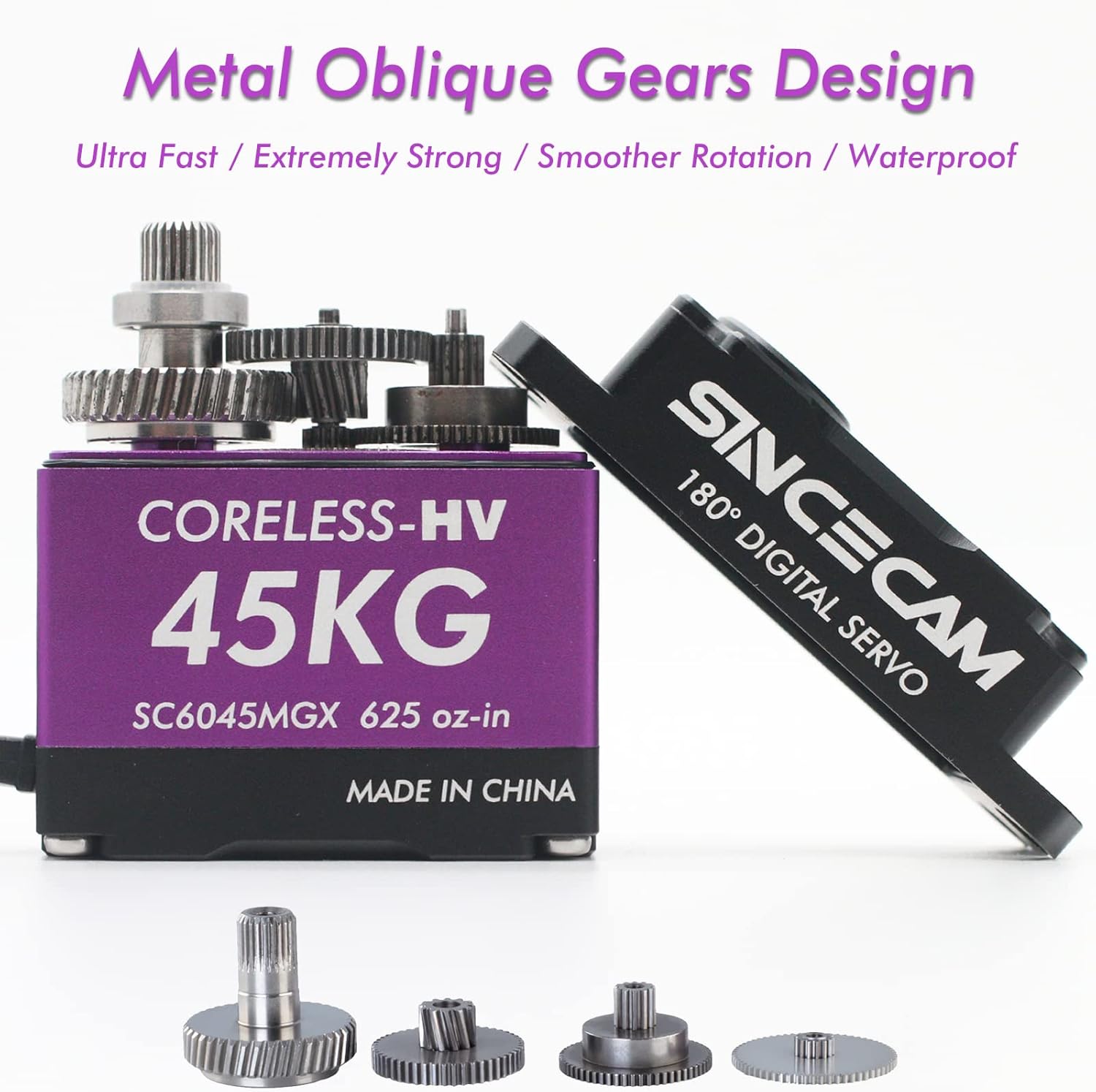 Servo sin núcleo de 99.2 lbs Servo impermeable de alto par de torsión de metal oblicuo engranaje 180  Servo de dirección completa Caja de aluminio