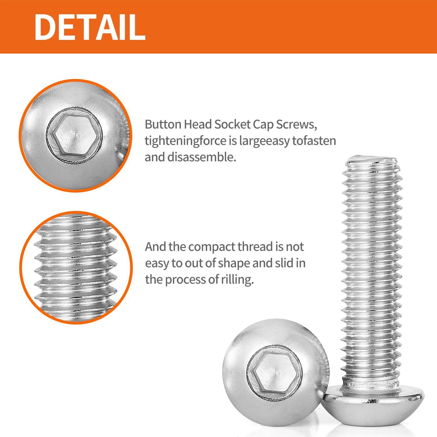 Tornillos de cabeza de botón M8-0.049 x 0.787 in, acero inoxidable 304, máquina métrica totalmente roscada, unidad hexagonal Allen, acabado