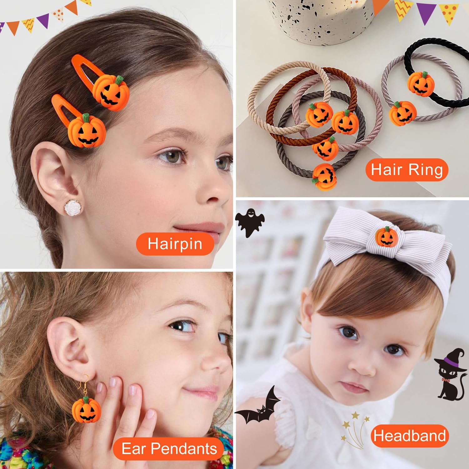 60 dijes de resina de Halloween con diseño de calabaza, mini dijes de espalda plana, calabaza, calabaza sonriente en miniatura para fiesta de