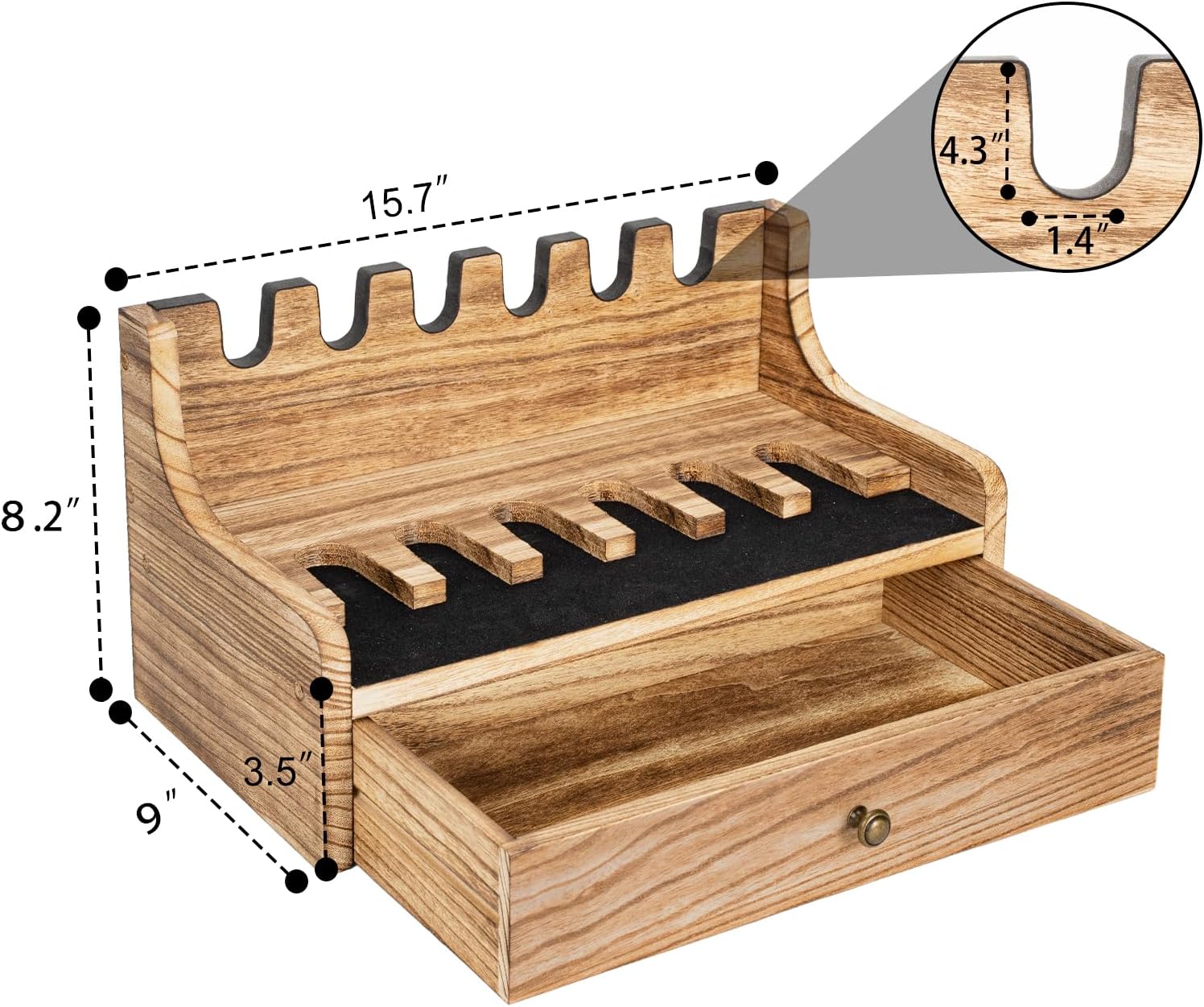 Estante para pistola para caja fuerte y gabinetes, estante de madera maciza con cajón para pistola de estilo rústico seguro accesorio para pistola y