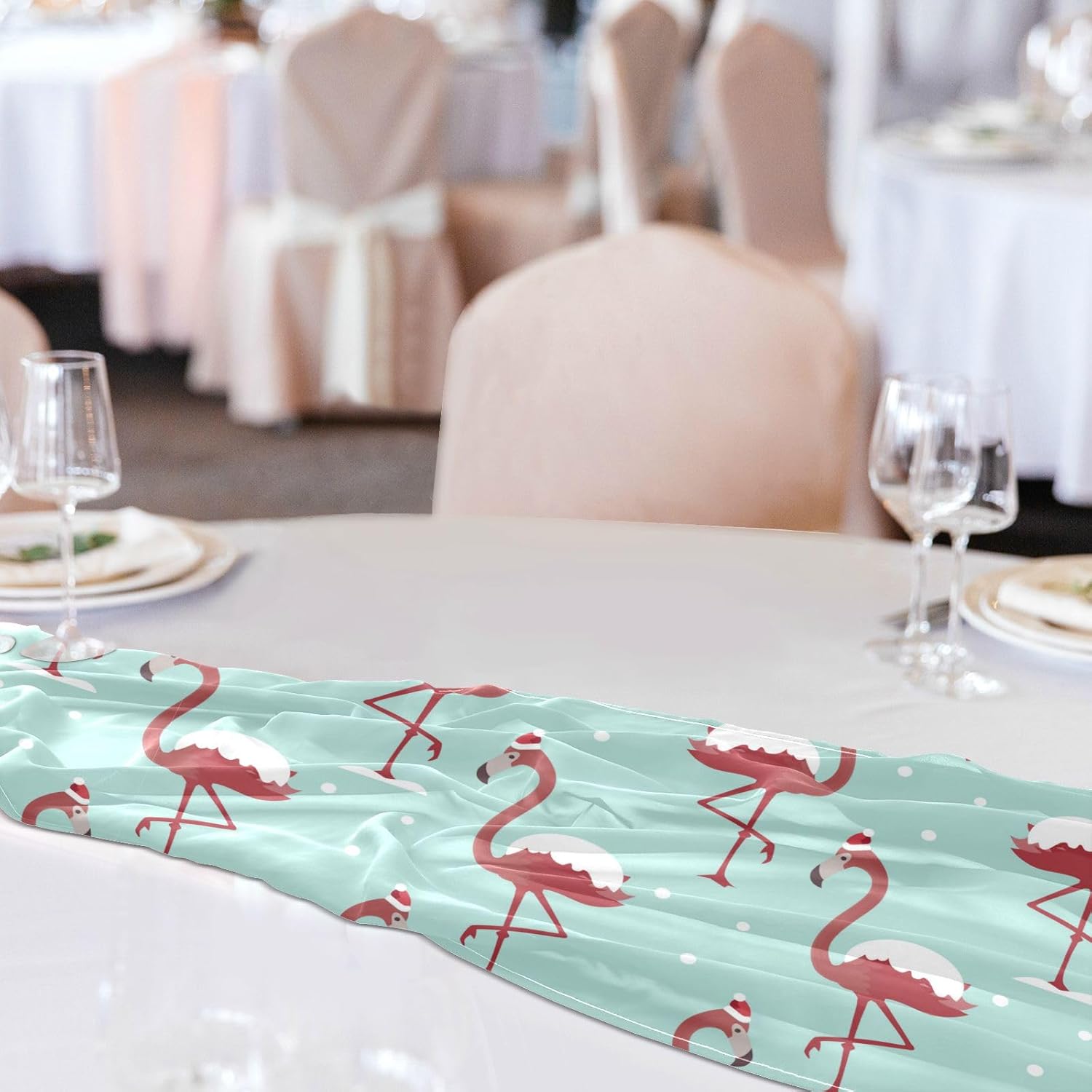 Christmas Flamingo Red Hat Table Runner Fall Table Runner for Kitchen Decorations Christmas Table Runner 120 Inches Long
